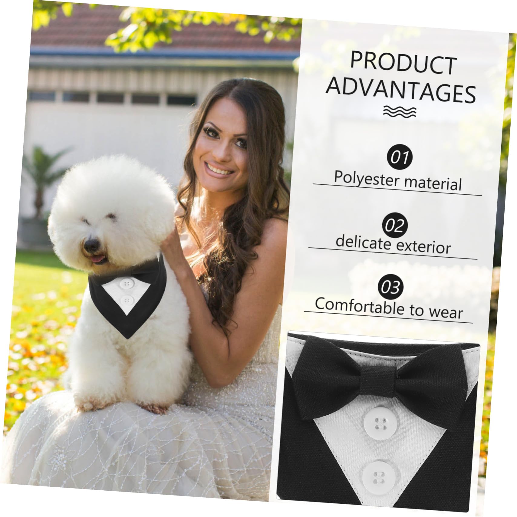 VICASKY 4 Pièces Collier de Costume Chien Bandana Formel avec Nœud Écharpe Salivaire Noire XS pour Mariage Fête Animaux