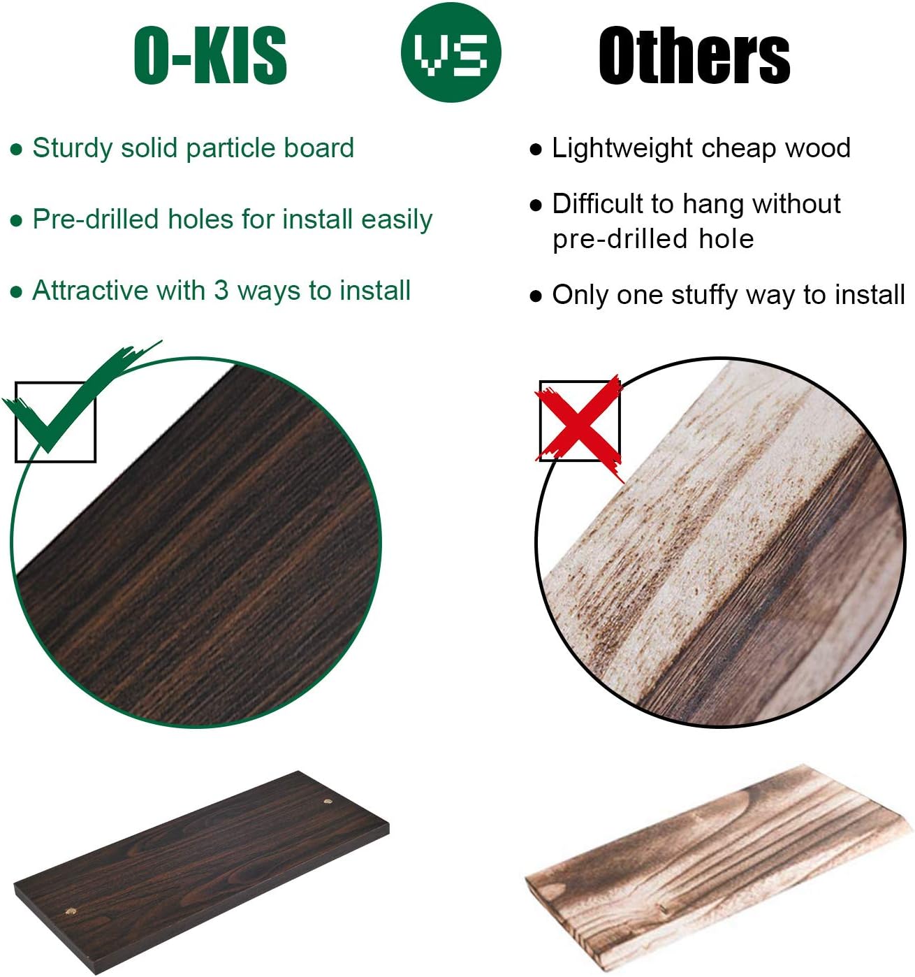 Olakee Floating Shelves Wall Mounted Rustic Wood Wall Shelves Set of 3 for Bedroom Bathroom Kitchen Office Walnut