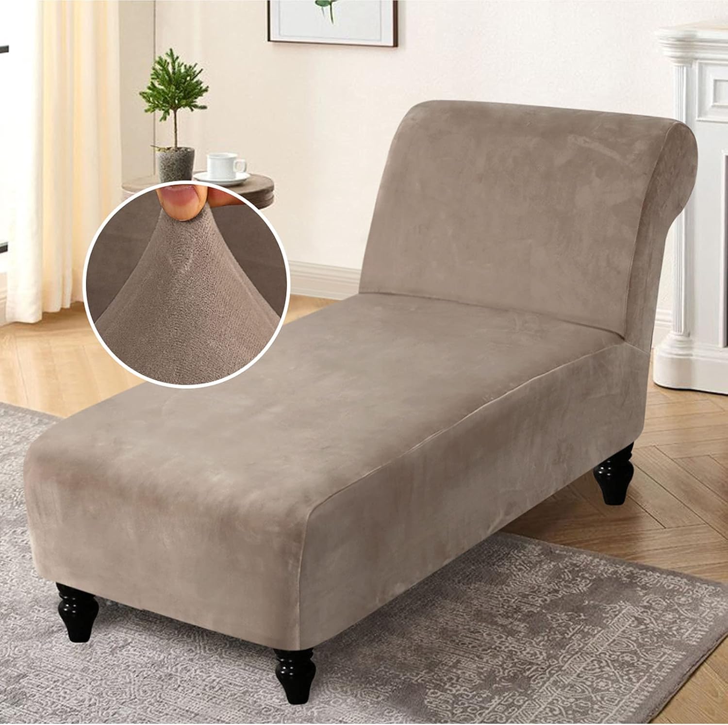 CAMZ Velvet Curved Chaise Lounge Cover, Stretch Armless Lounge Chaise Chair Slipcover Recliner Chair Slipcover Furniture Protector for Indoor Bedroom Chaise Cover (Wine red)