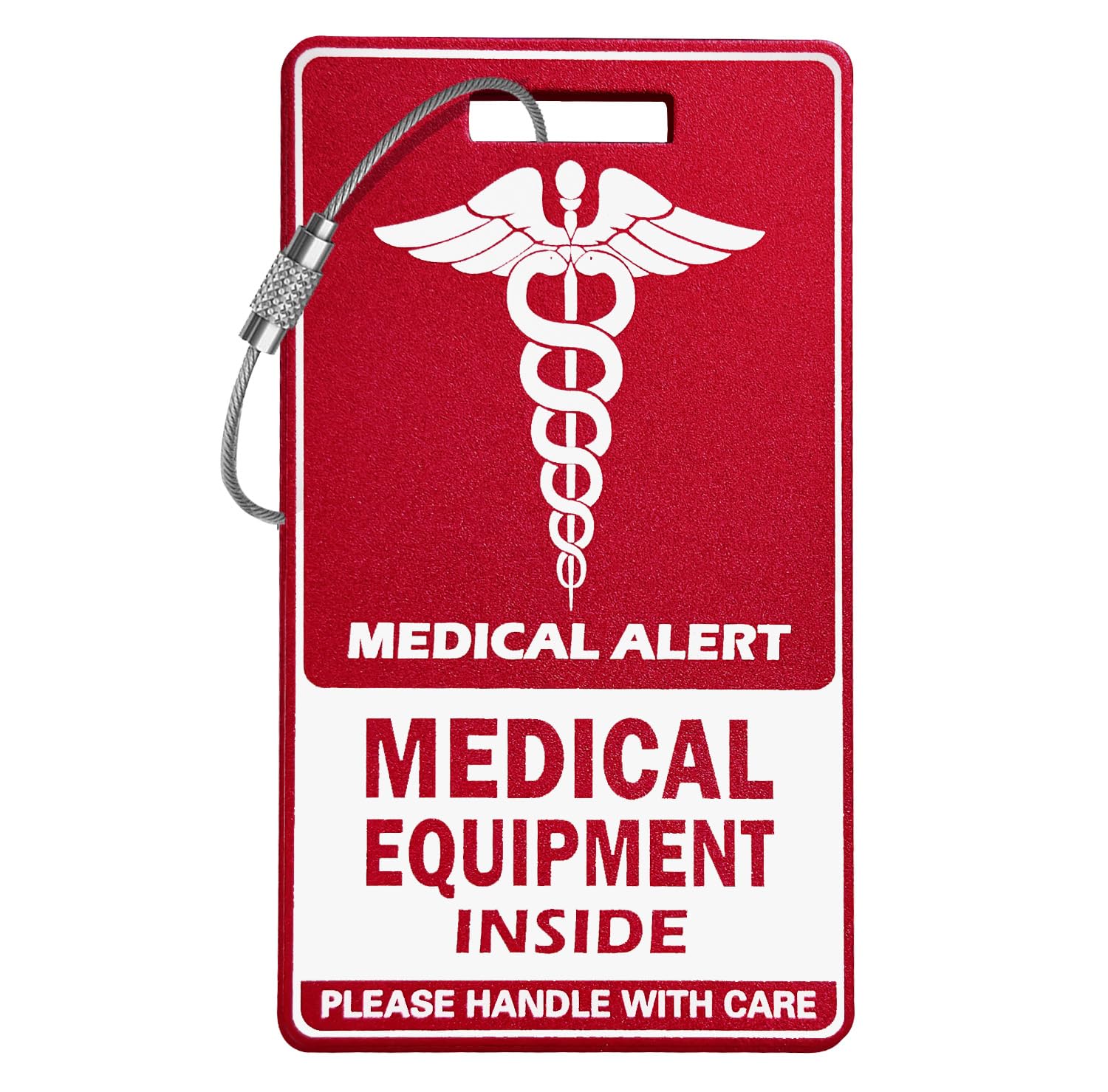 Medical Equipment Luggage Tag,Red and White with Steel Cable，Medical Id Tags for Travel