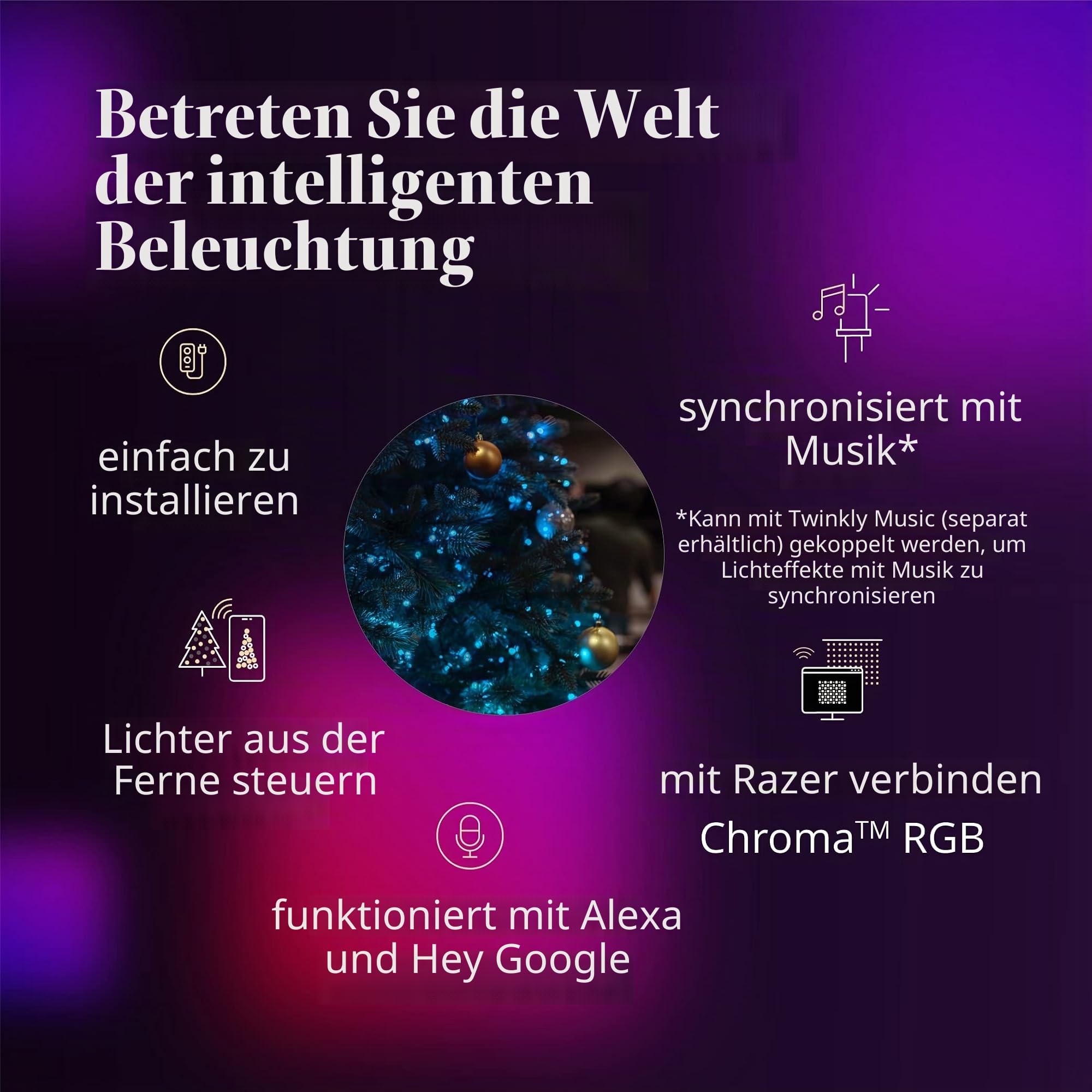 Twinkly Türkranz, vorbeleuchtet, per App gesteuert, mit 50 RGB- und weißen LEDs, grünes Kabel – Sonderedition – Innendekoration für Weihnachten – Generation II