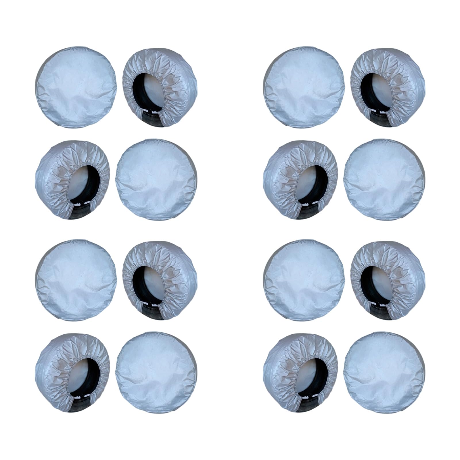 Paquete de 4 protectores de rueda plateados para camiones, autocaravanas, remolques, diseño fácil de poner y quitar, resistente a la decoloración