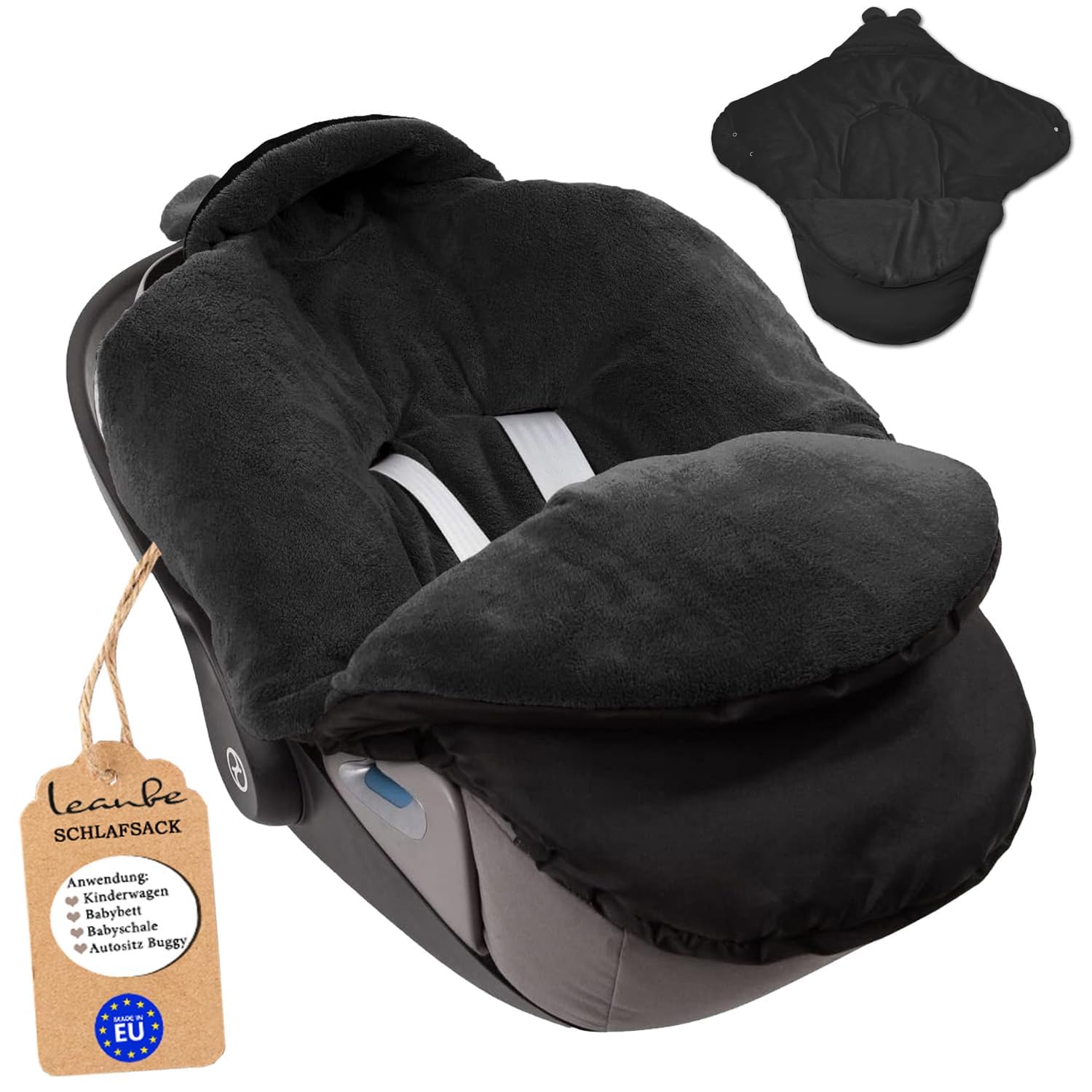 Fußsack Baby Einschlagdecke für Winter geeignet für Kinderwagen Babyschale Babyfußsack Babybett Autositz Buggy (Schwarz)