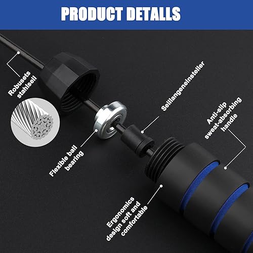 Miniatura 3 de 12 cuerdas de saltar con rodamientos de bolas, cuerda de saltar ajustable con asas de espuma suave, cuerda de salto de velocidad rápida sin enredos