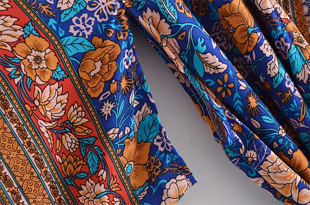 Disimlarl Kimono da donna con stampa floreale, stile bohémien, con scollo a V, maniche a pipistrello, maxi copricostume