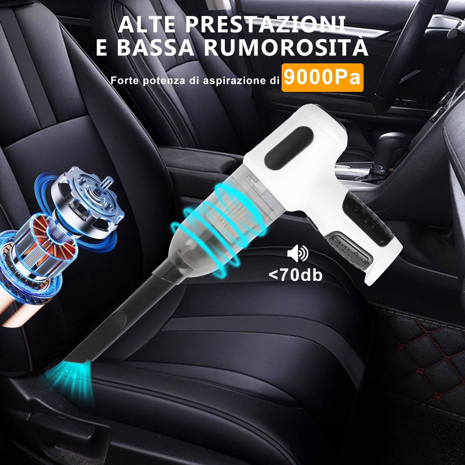 Jirmerp 3 in 1 Aspirapolvere Auto 9000P Aaspirapolvere portatile Aspirabriciole Senza Fili con Ricarica di Tipo C Aspirabriciole per Auto, Cucina, Casa, peli di Animali Domestici