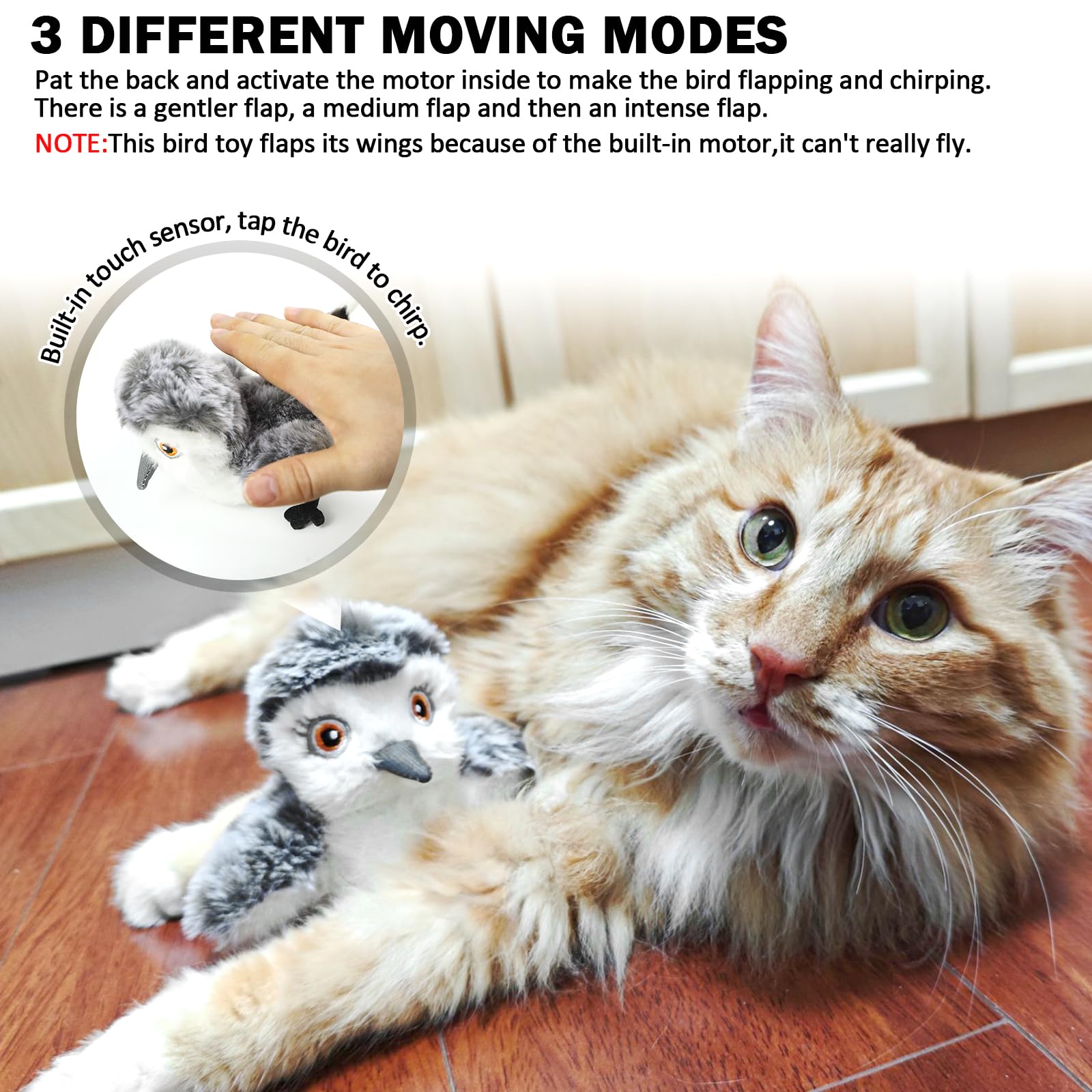 Nepfaivy Cat Toys Flapping Bird, Interactive Catnip Toys for Cats Realistic Plush Simulation Chirping Bird Cat Toy - Image 2
