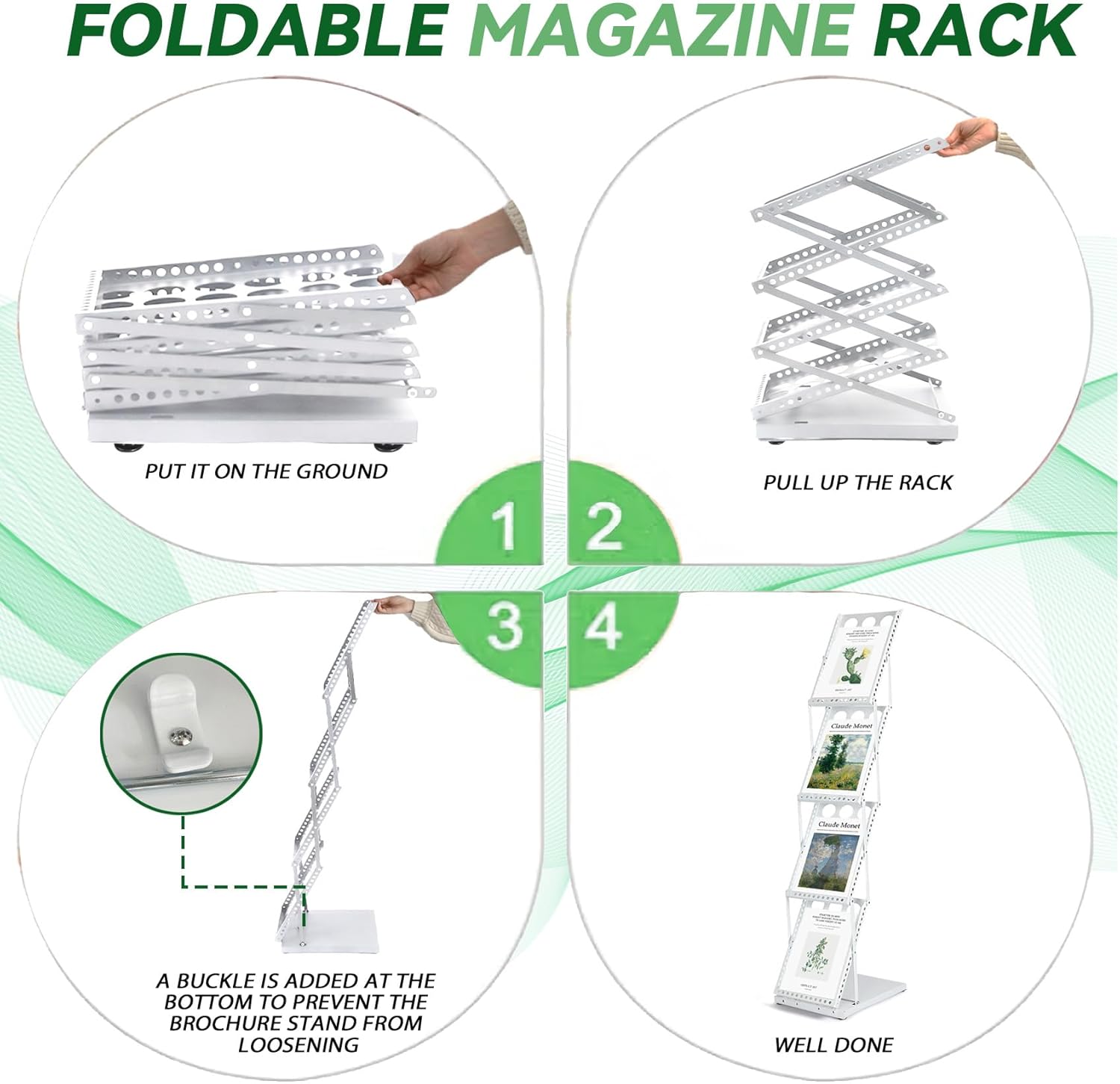Trade Show Literature Stand Display Rack, Magazine Brochure Catalog Display Stand, Magazine Floor-Standing with Portable Oxford Bag for Office Store Exhibition Trade Show (White)