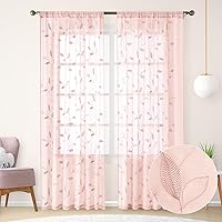 Vista 13 de HOMEIDEAS Cortinas traslúcidas amarillas de 84 pulgadas de largo, 2 paneles de cortinas bordadas con patrón floral amarillo y blanco, cortinas