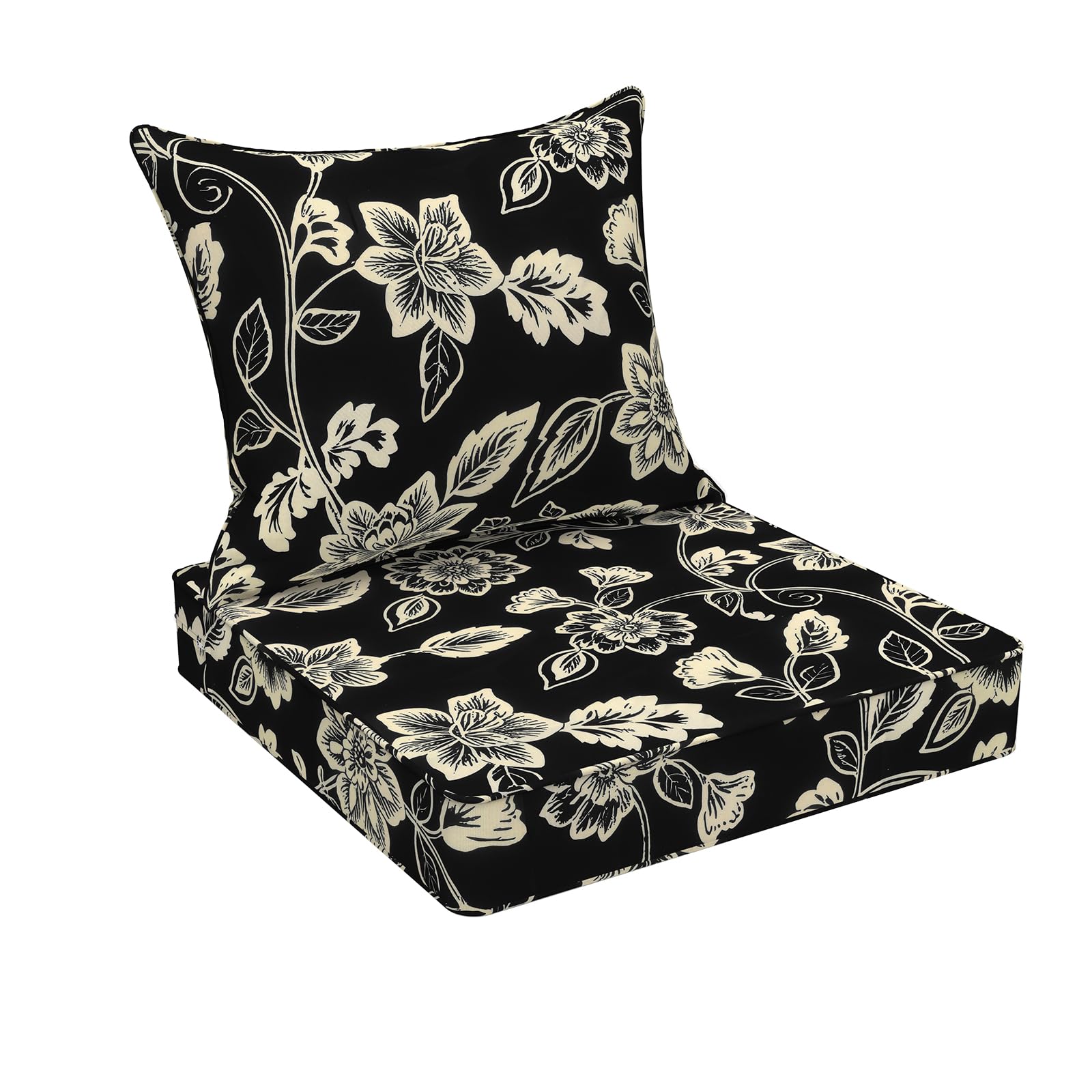 Photo 1 of DYTXIII Outdoor Deep Seat Cushion Set, Water Repellent 22"x22" Patio Thick Cushions Replacement with Seat & Back Pillow for Patio Sofa, Wicker Chair, Couch - Vines Black