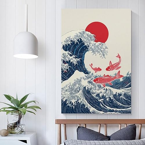 Miniatura 5 de Póster japonés asiático de gran ola con estampado de peces koi, retro, estética, decoración de pared, lienzo para dormitorio, sala de estar,
