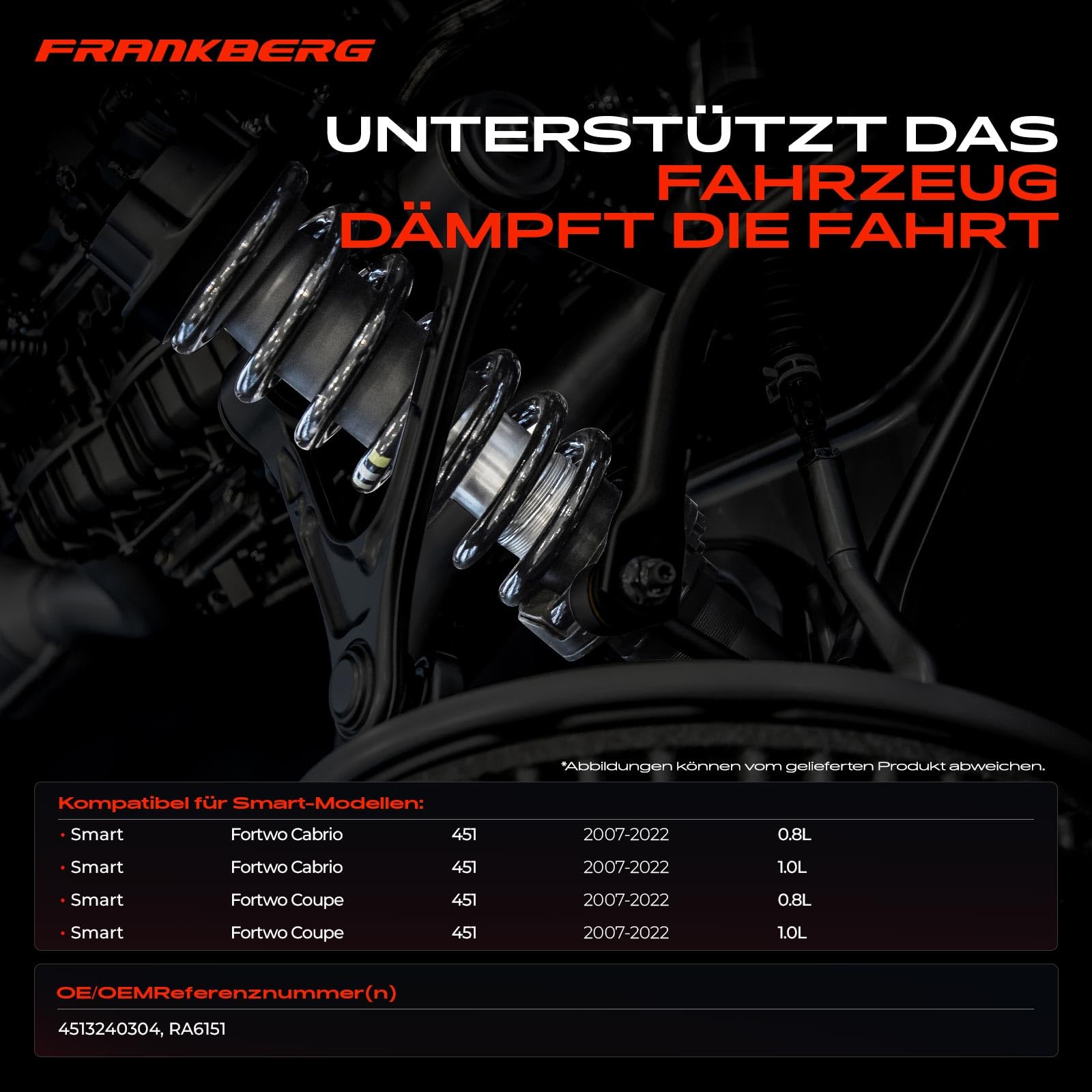 Frankberg 2x Molle autotelaio Molle sospensioni Compatibile con Fortwo Coupé 451 Fortwo Cabrio 451 Replace# 4513240304