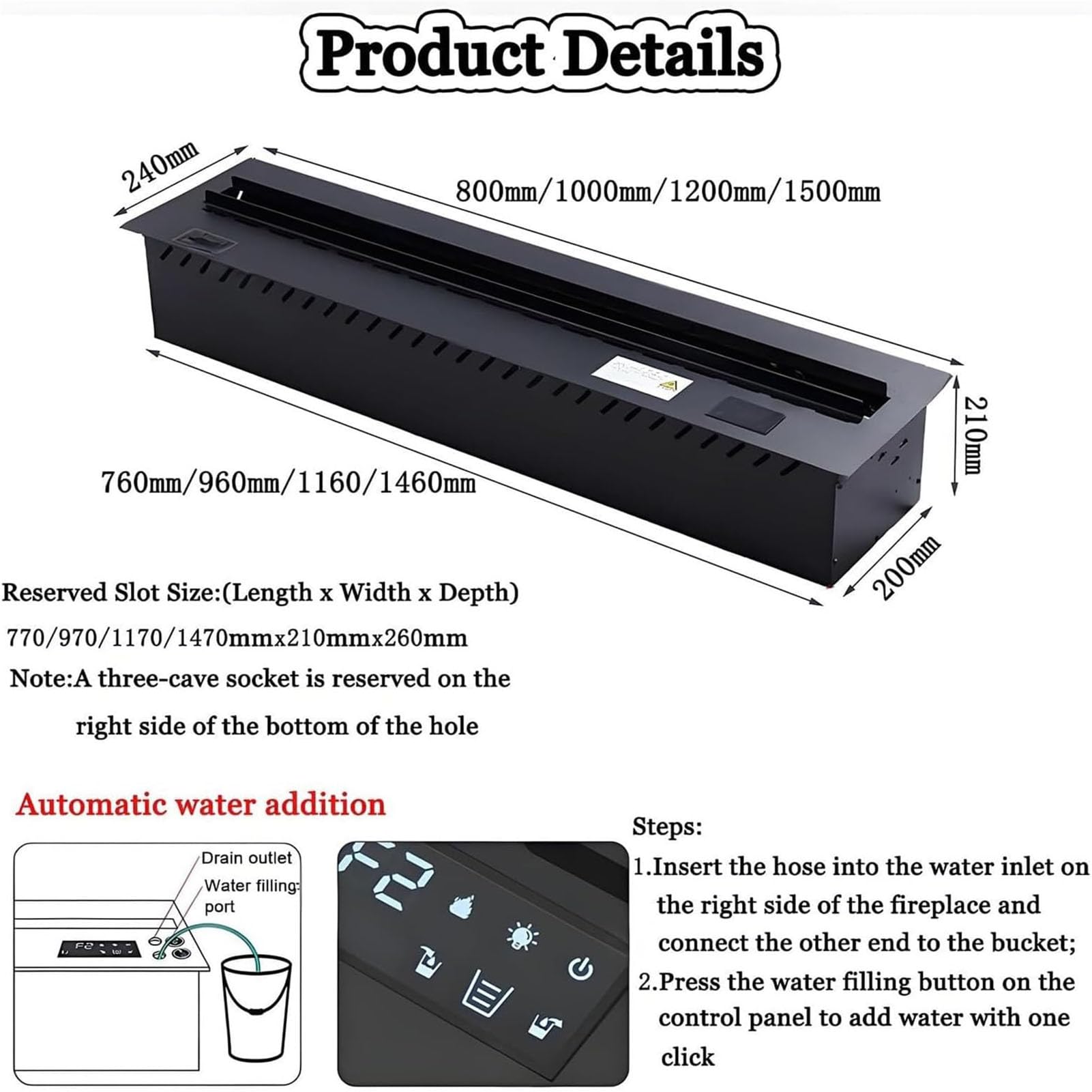 Dekorativer Automatisch Wasserdampf Kamin Luftbefeuchter Mit 3D ZerstäUbungsflamme Touch Fernbedienung Automatische WasserfüLlung FüR Den Innenbereich Café Bar,01,120cm/47.2in