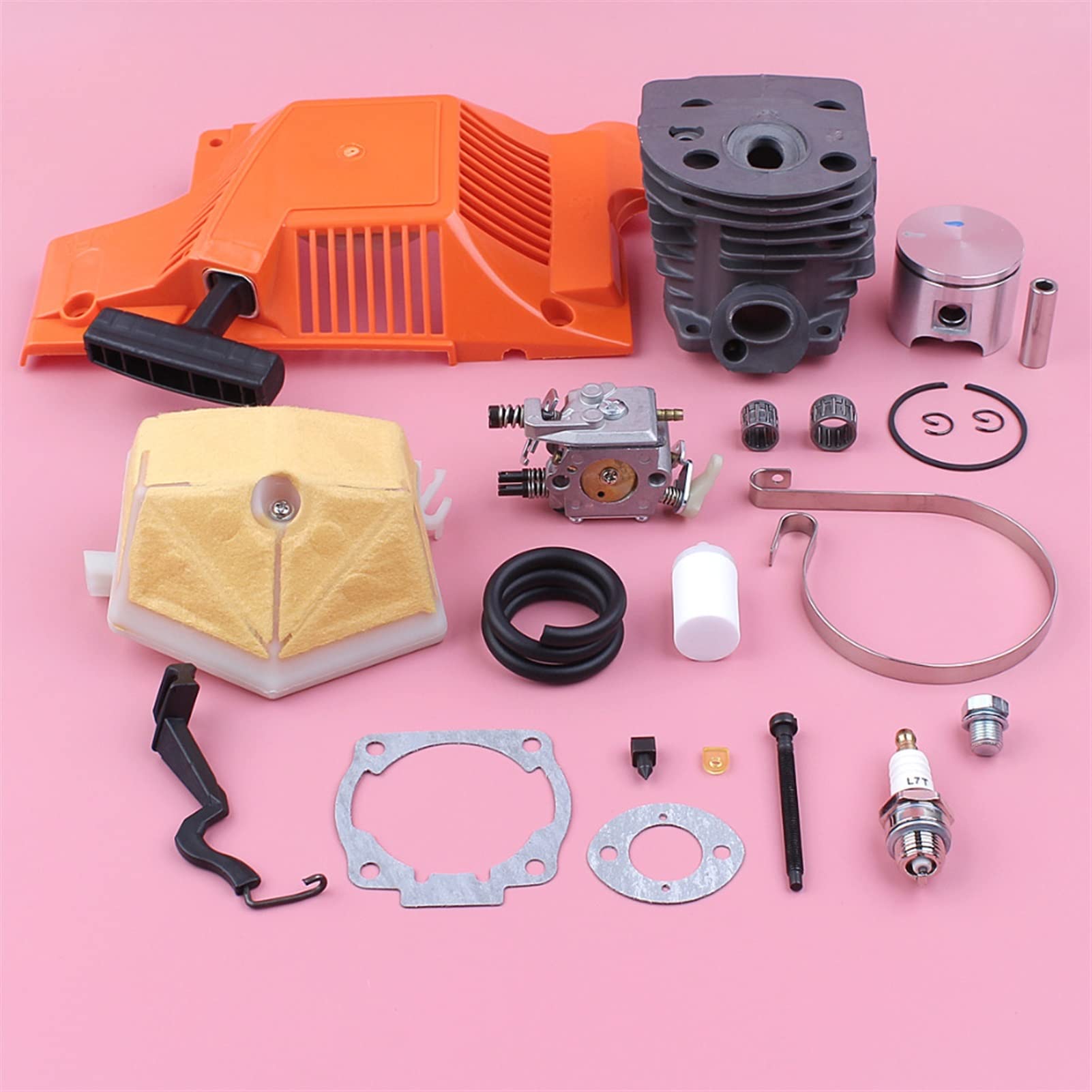 Kit de Inicio de pistón de Cilindro de 46 mm, for carburador Husqvarna 55 51, Filtro de Aire, Cadena, ajustador de Banda de Freno, Pieza de Repuesto de Motosierra Pistón de Cilindro de jardín