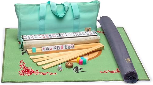 Yellow Mountain Imports Mahjong Bundle - Juego de mahjong americano, pimienta con funda suave verde pimienta y cubierta de mesa verde de 33.5