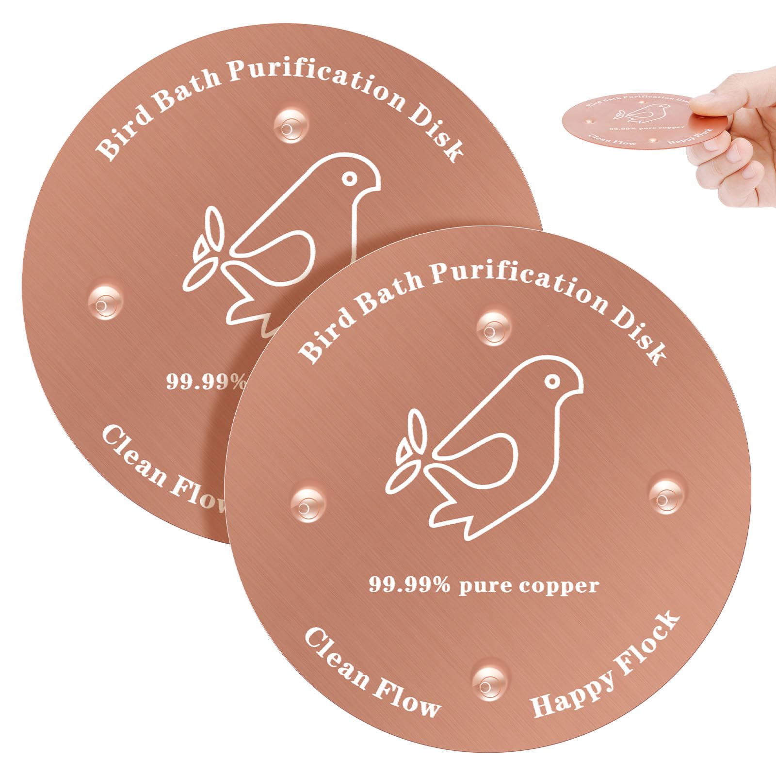 Zhjiutak 2Pcs Bird Bath Copper Disk,99.99% Pure Copper Purification Disk for Bird Bath Clean,0.7mm Thick Bird-Friendly Outdoor Accessory for Keeping Birdbath Water Fresh