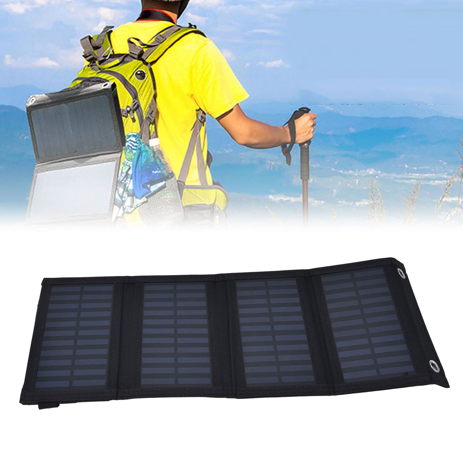 FTVOGUE Chargeur Solaire, Chargeur Solaire Pliable 20 W avec Panneaux en Silicone, Sortie USB 5 V 2 A, Conversion de 23 à 24%, Conception étanche à 4 Volets pour Camping, Randonnée, Voyage