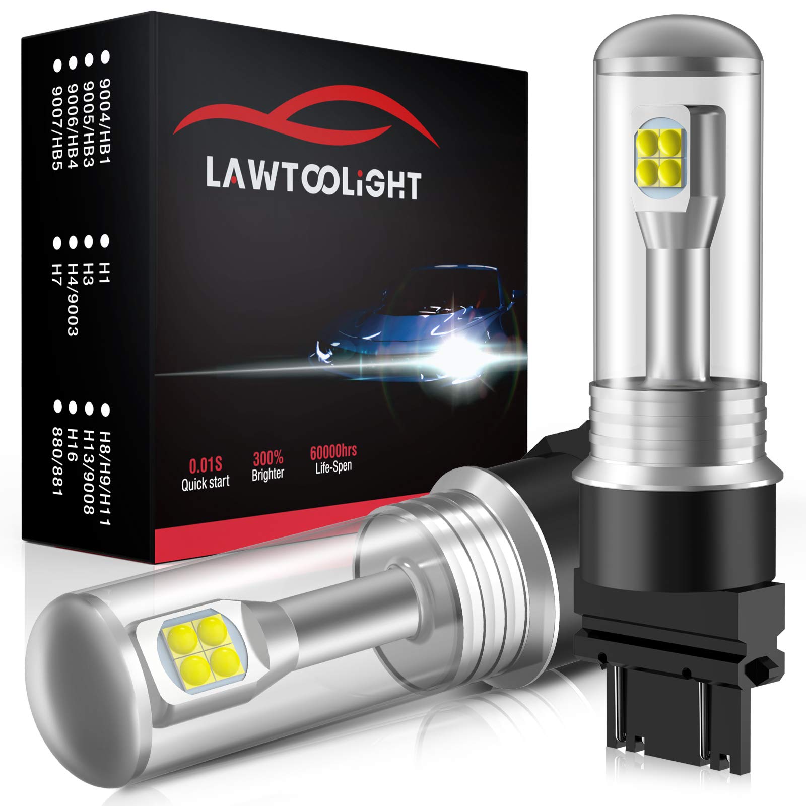 LAWTOOLIGHT 3157 3057 4057 4157 3056 T25 LED Bulbs, Turn Signal Light, Backup Light, Brake Light, EP LED Chips 40W 4800 Lumens, 6000K Xenon White, 300% Brighter, Non-polarity(Pack of 2)