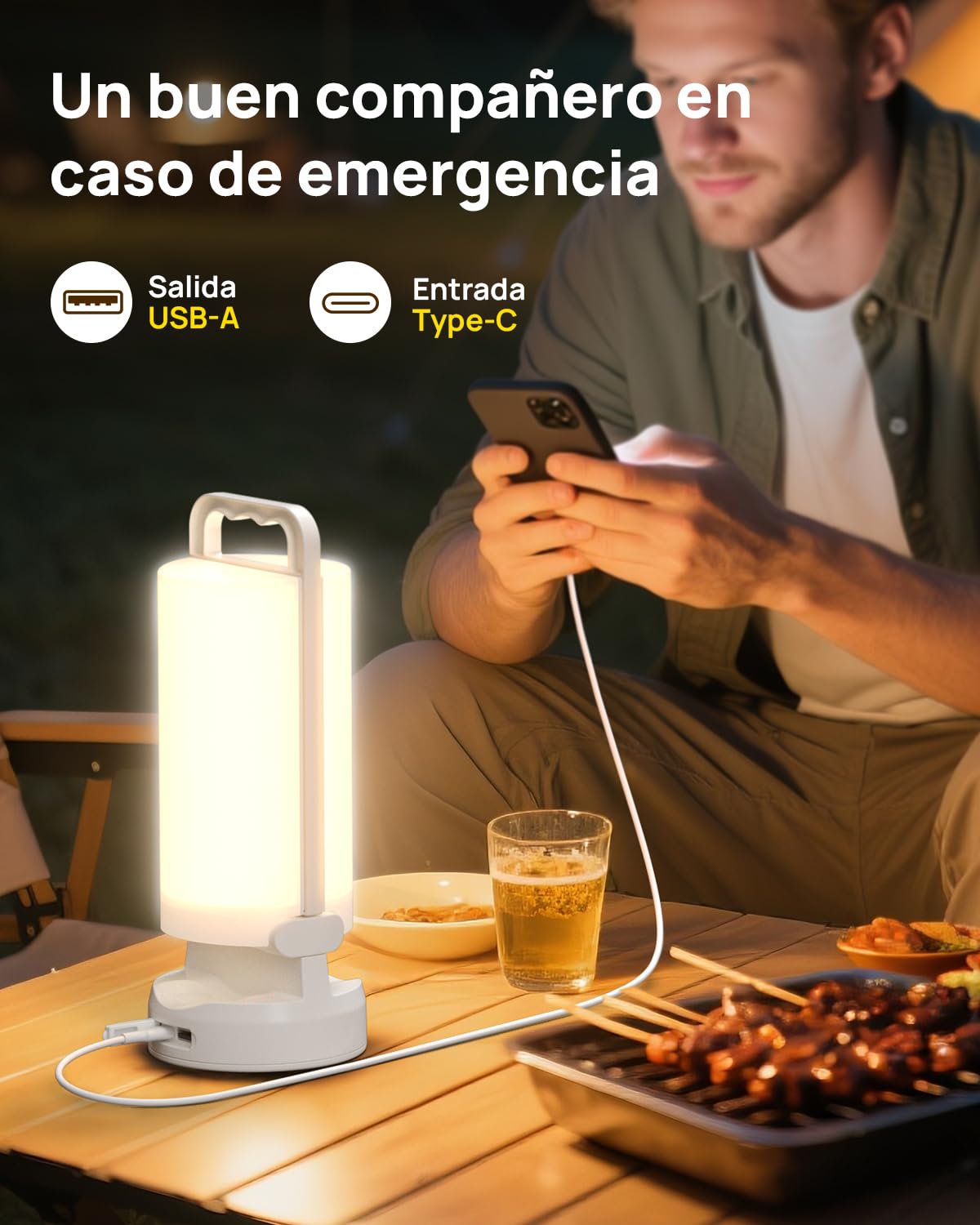 Eventek Luz Camping Solar 8000mAh, Ultra Brillante Doblar LED Lampara Camping con 3 Modos y Control Táctil, IPX5 Linterna Camping Recargable para Los Cortes de Energía, Tienda, Senderismo, Emergencia