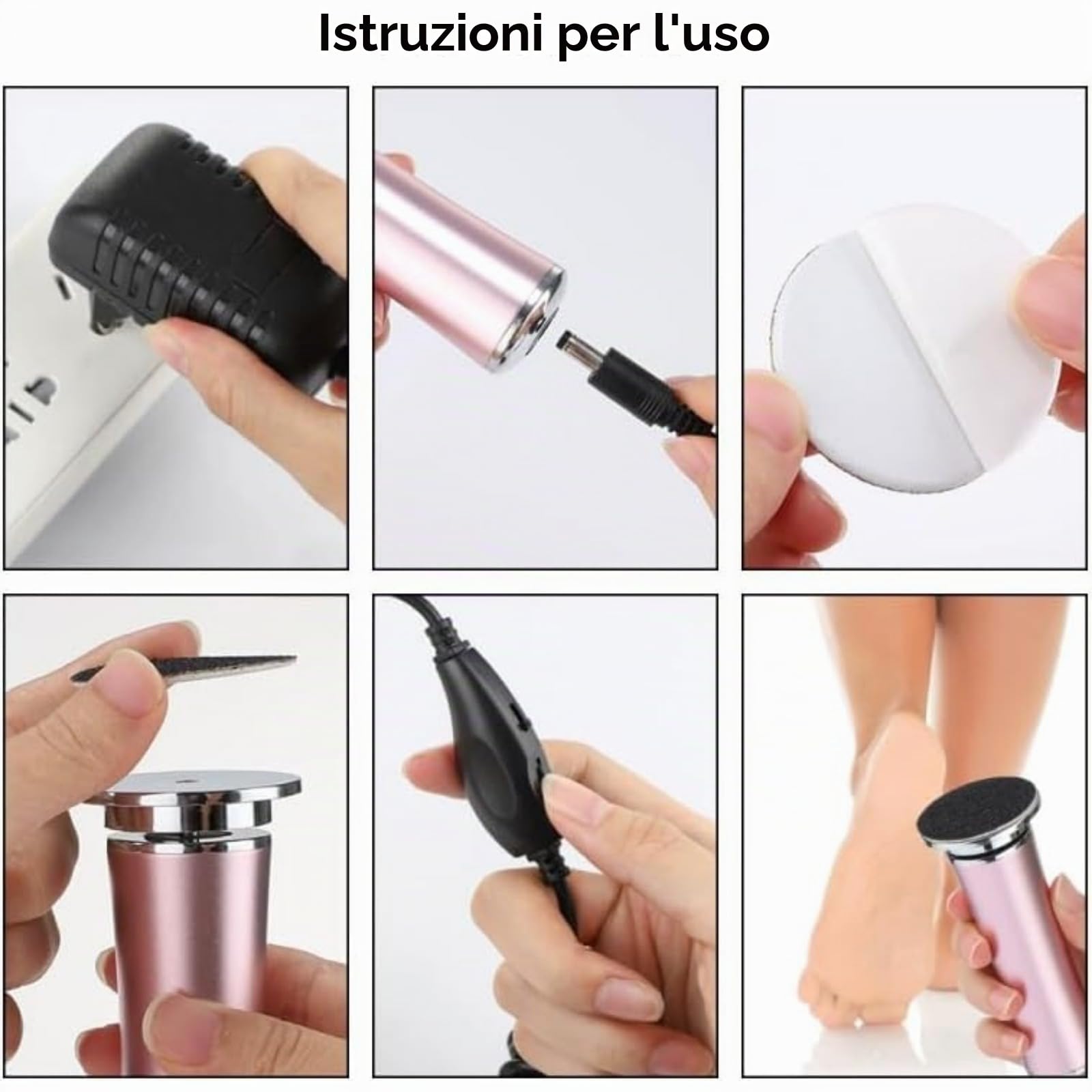 KLYNE Beauty Lima Elettrica Piedi Professionale, 60 dischetti, rotazione 360°, attrezzo per cura piedi (Rosa,1 unità)
