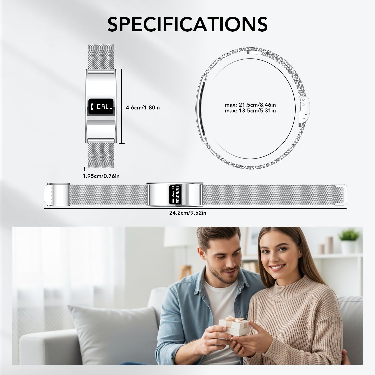 Fitness Tracker Smartwatch Bracciale Donna: Smart Band con Cardiofrequenzimetro SpO2 Stress Sonno Ciclo Fisiologico 5ATM Impermeabile