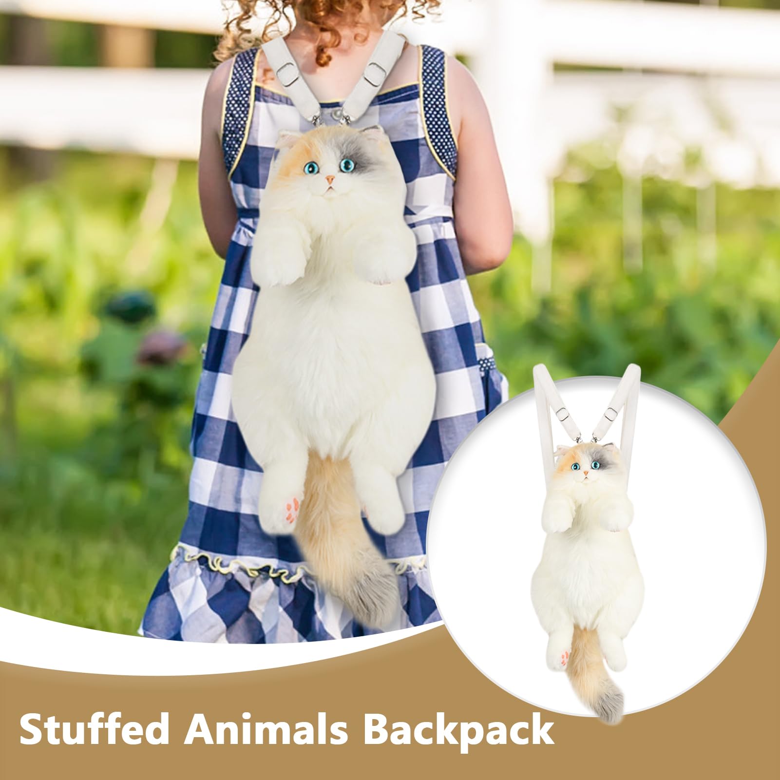 Mochila de Peluche con Forma de Animales Calicó artesanal | Mochila Juguete Peluche Gato Relleno Apto para adultos y niños, para regalos de cumpleaños, cotidiano, compras, viajes y