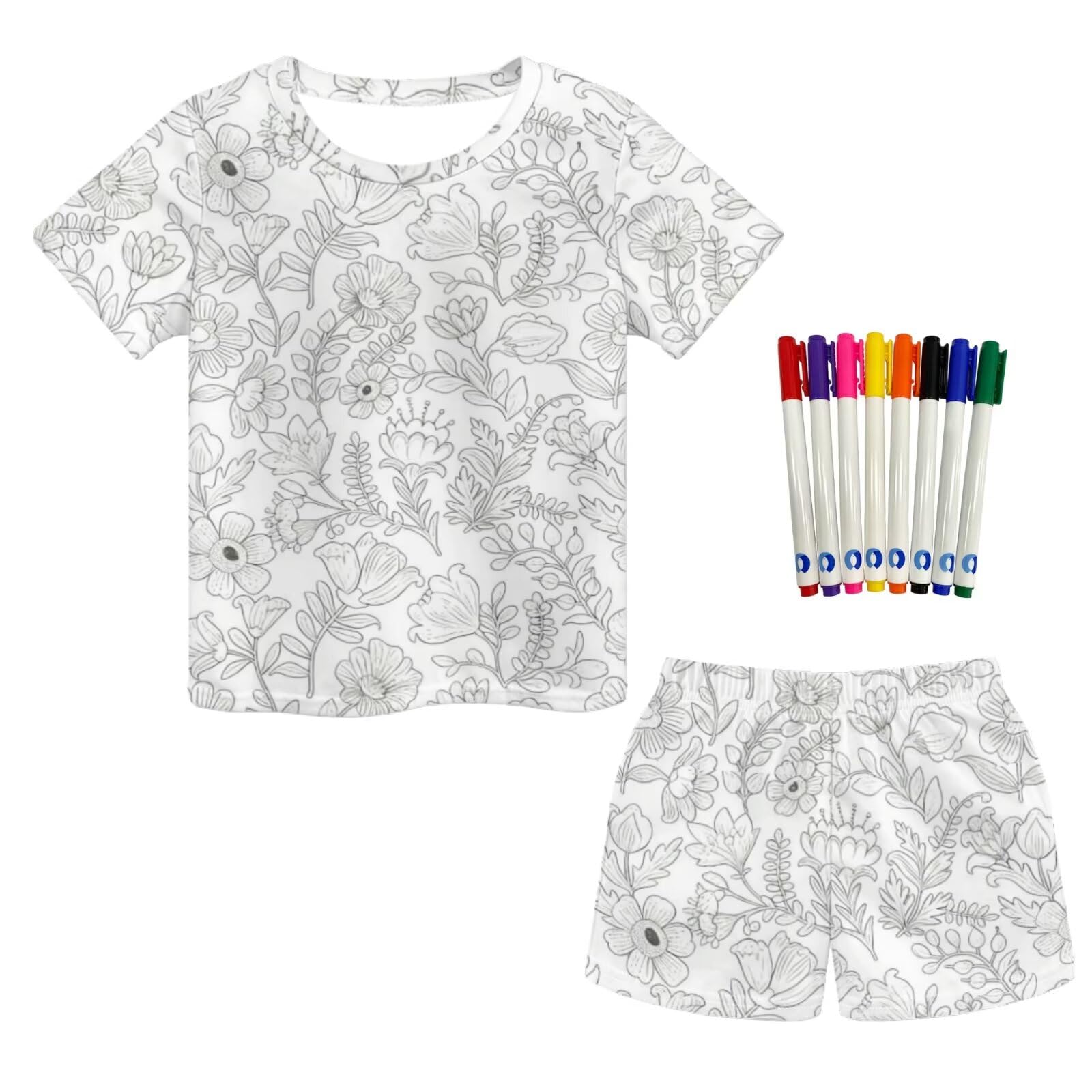 Activité anti-ennui ensemble pantalon et t-shirt fille à colorier motif fleurs 5-6 ans - 8