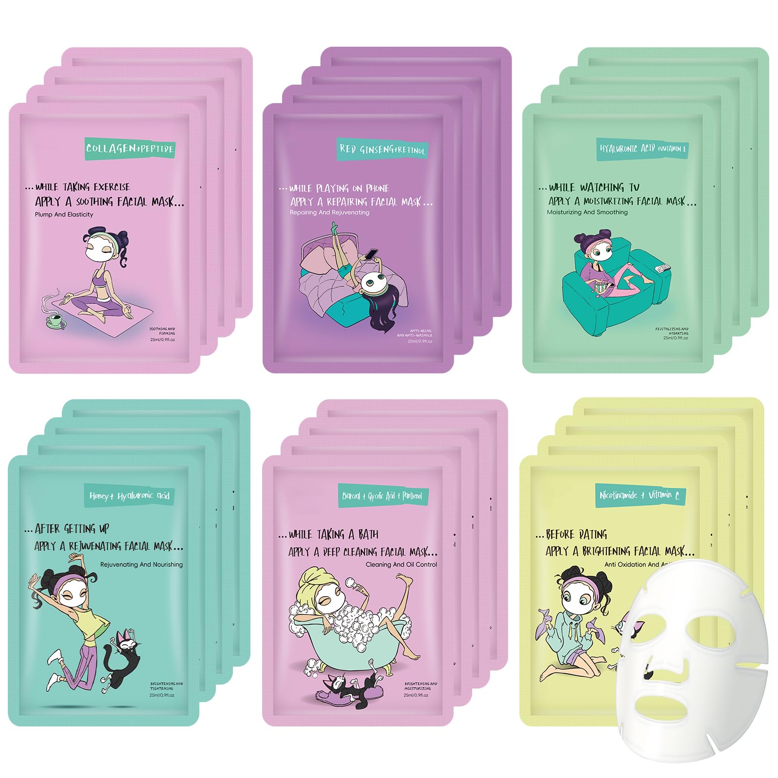 Face Masks Skincare Set for Girl,Moisturizing Collagen Facial Masks for Women Home Spa,Hyaluronic Acid Face Mask for All Skin Types,Day Night Facial