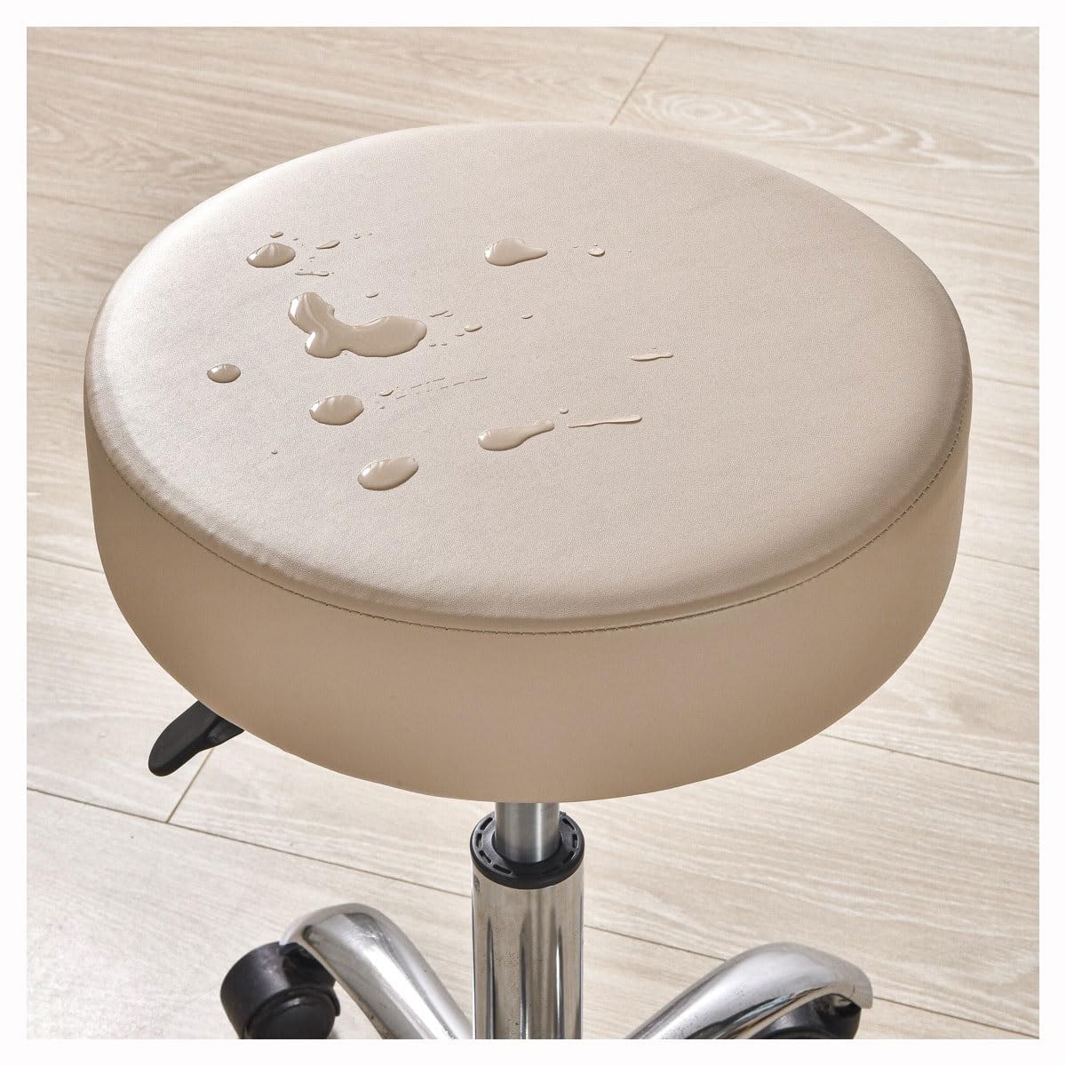Round Bar Stool Covers Waterproof, PU Leather Bar Stool Cushions Round Stool Slipcovers Stretch Bar Stool Seat Covers Set Of 2/4/6 Barstool Cover,for 12/13/14/15 Inch Bar Chair ( Color : Khaki , Size
