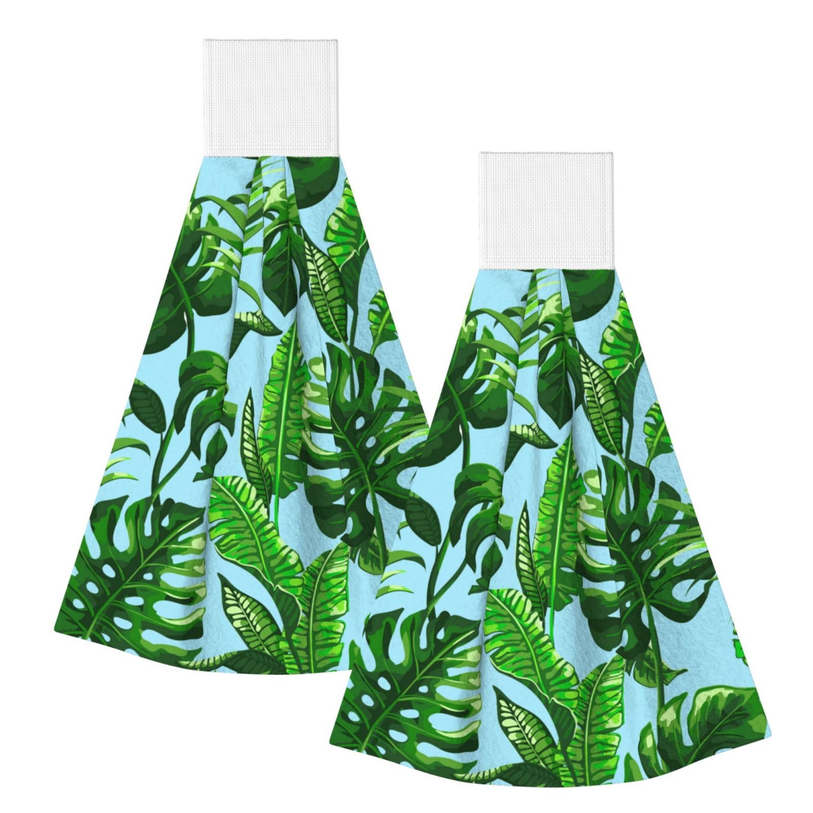 DOPKLNA Tropical Palm Leaves, 2 Pcs Hanging Coral Fiber Hand Towels for Bathroom, Absorbent Kitchen Towels