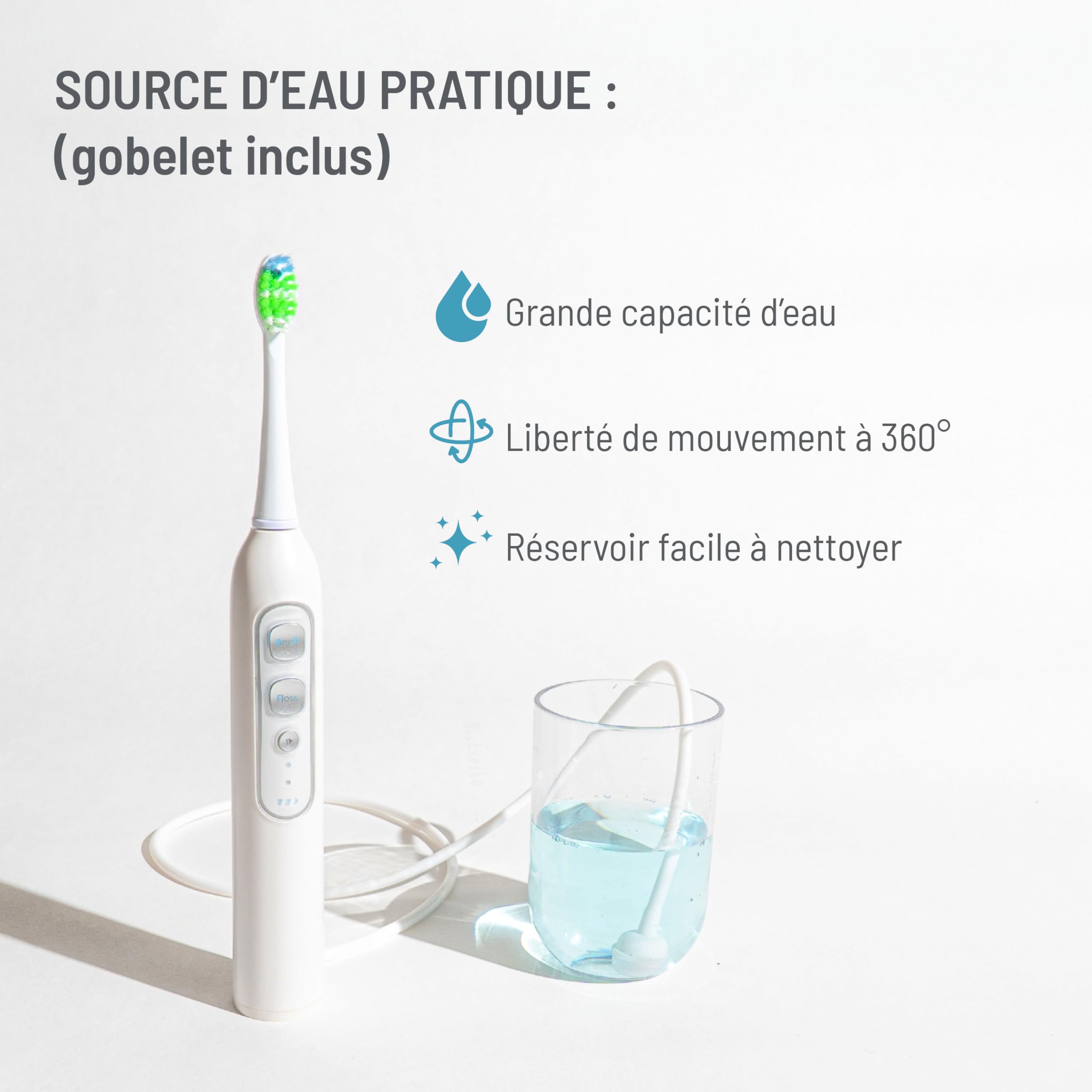 Haepi Julia – Brosse à dents électrique sonique 3 en 1 | Brossage +Jet interdentaire +Détartrage | 48 000 vibrations/min | Rechargeable USB | Pour gencives sensibles & porteurs d'appareils dentaires