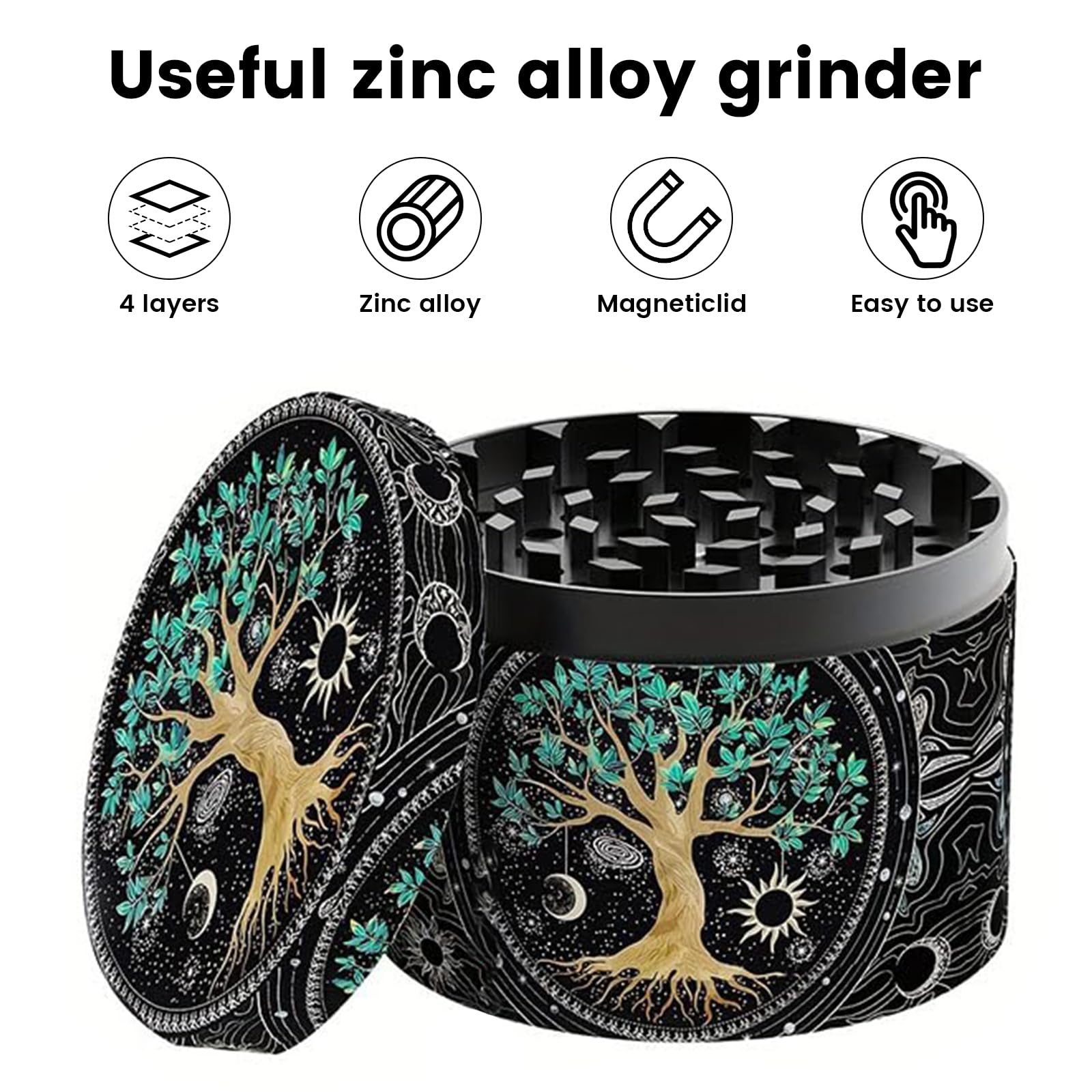 63 MM Grinder Metalico Molinillo Especias Sal Grinder árboles 4 Capas de Diseño Molinillo con Rascador y Cepillo de Plástico para Cocina Cocinando