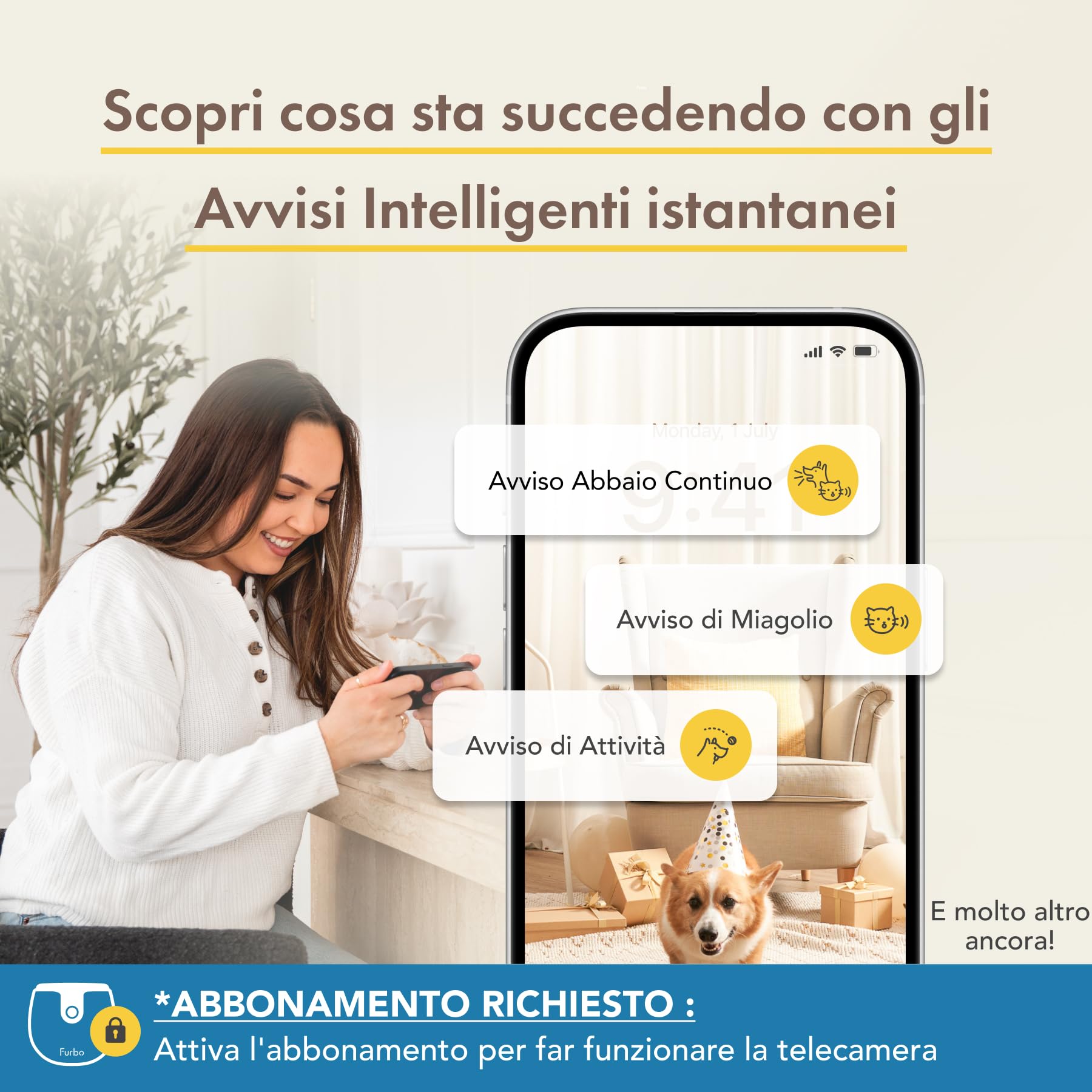Furbo Mini Videocamera Pacchetto Sicurezza Casa [PREMIUM CON ABBONAMENTO]: Con app