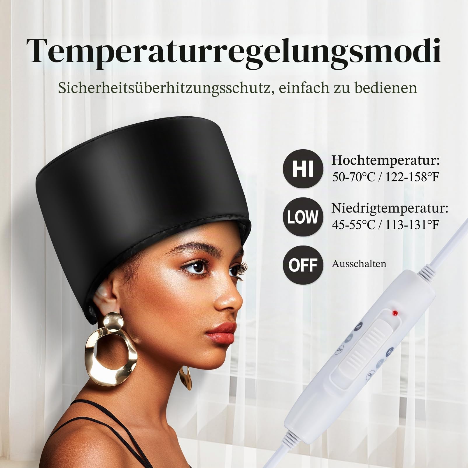 AOPOW Heizhaube für Haare, Dampf, Pflege – beheizbare Haube für krauses Haar, Locken, Capillar, Salon, Haarkappe, Spa, Haus, Protein, Haartrockner, elektrisch (Schwarz)