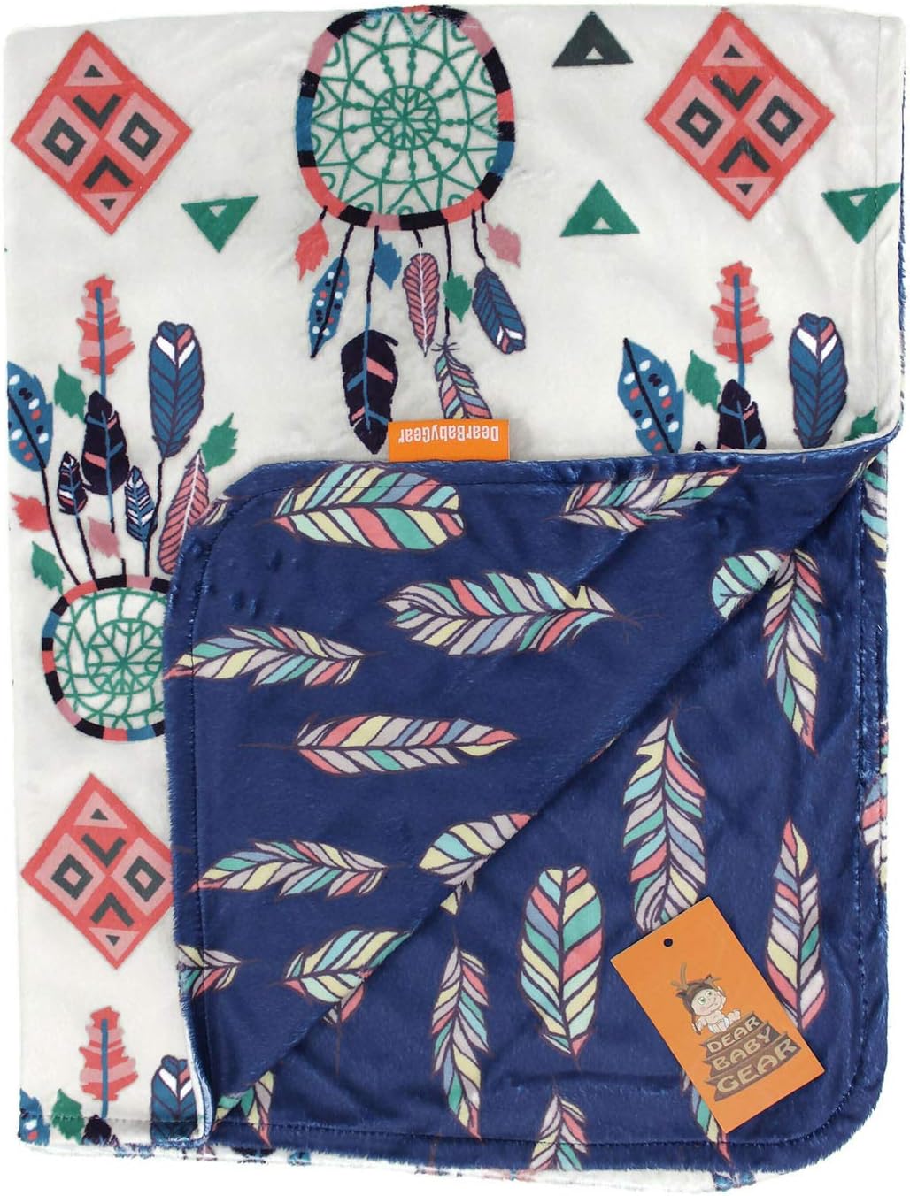 Dear Baby Gear - Premium Car Seat Baby Blanket - Soft Swaddle Blanket for Baby Girls and Boys, Plush Blankets - Adorable Designs, Comfortable Fabric - Feathers & Dream Catchers(40 x 30 inches)
