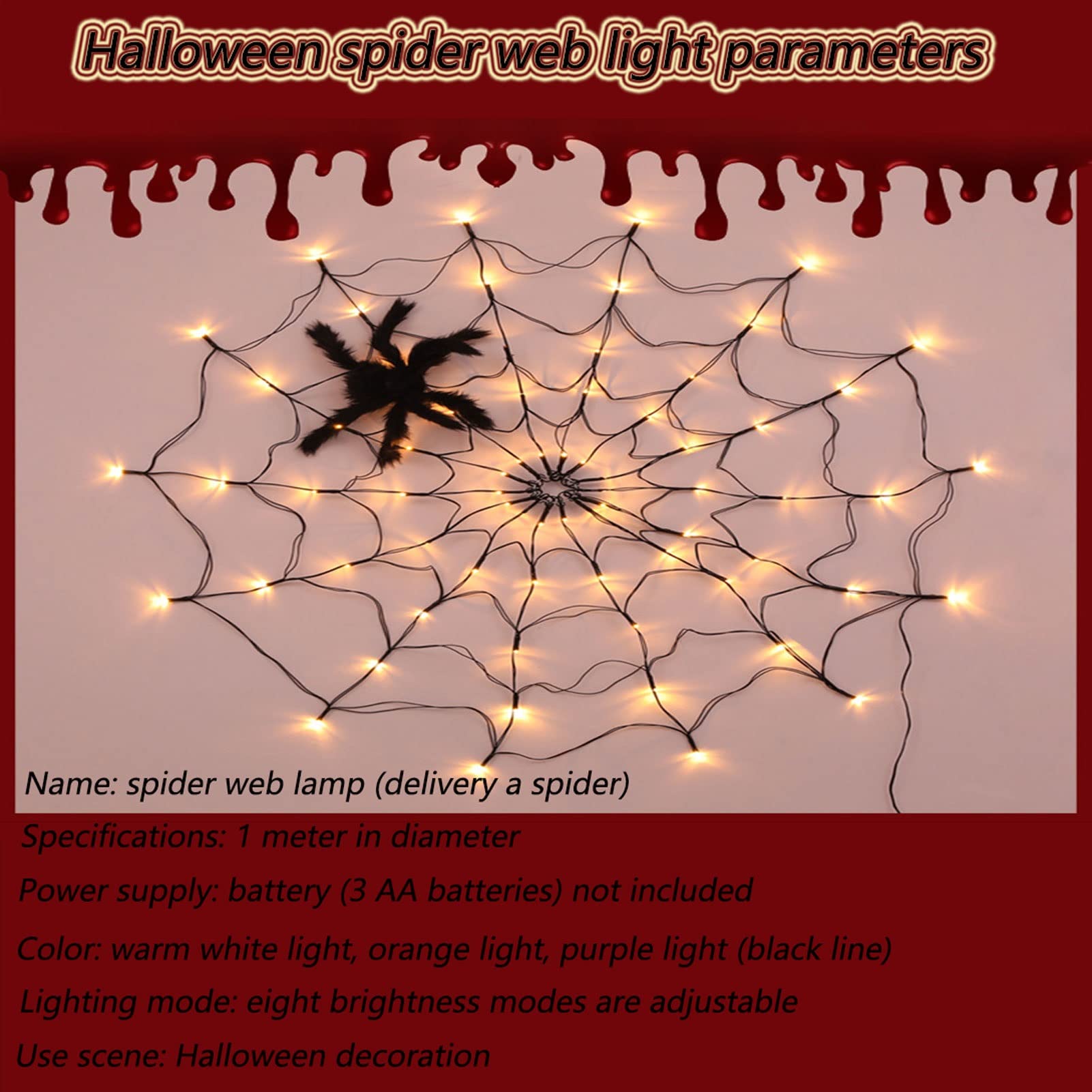 Halloween LED Spider Web Lights, 8 trybów świecące Spider Web Dekoracje Halloween, Halloween Spider Web Fairy Lights, na wystrój ogrodu Nawiedzony dom