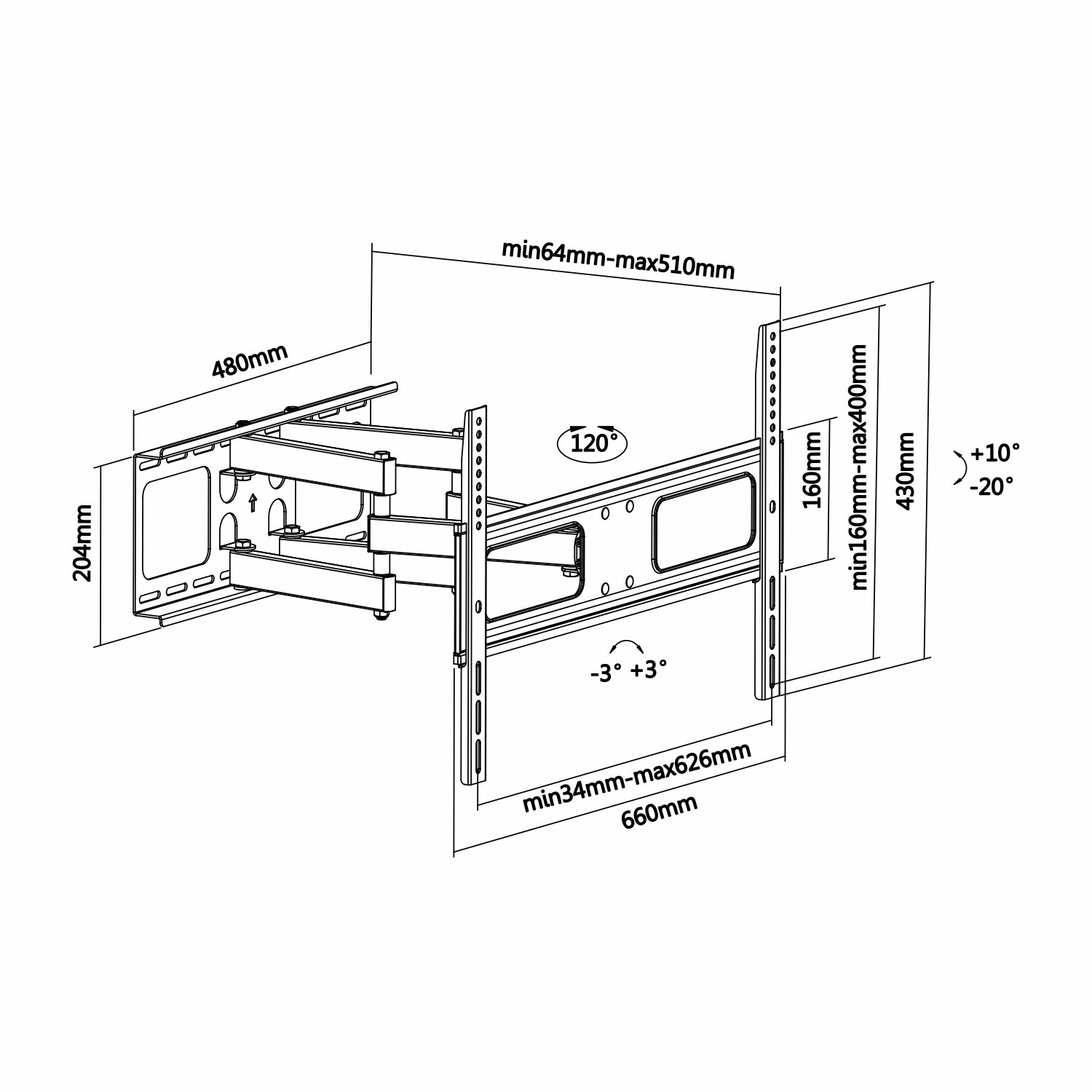 SOPORTE DE PARED AISENS WT70TSLE-027 PARA PANTALLAS 37-70'/94-177CM HASTA 50KG GIRATORIO/INCLINABLE/NIVELABLE VESA MAX. 600*