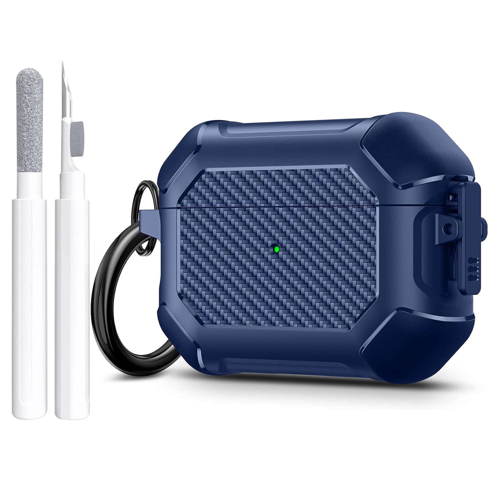 Maxjoy for Airpods Pro 2nd Generation Case, Carbon Fiber Secure Lock Clip Full Body Shockproof Hard Shell Protective Case Cover with Keychain for
