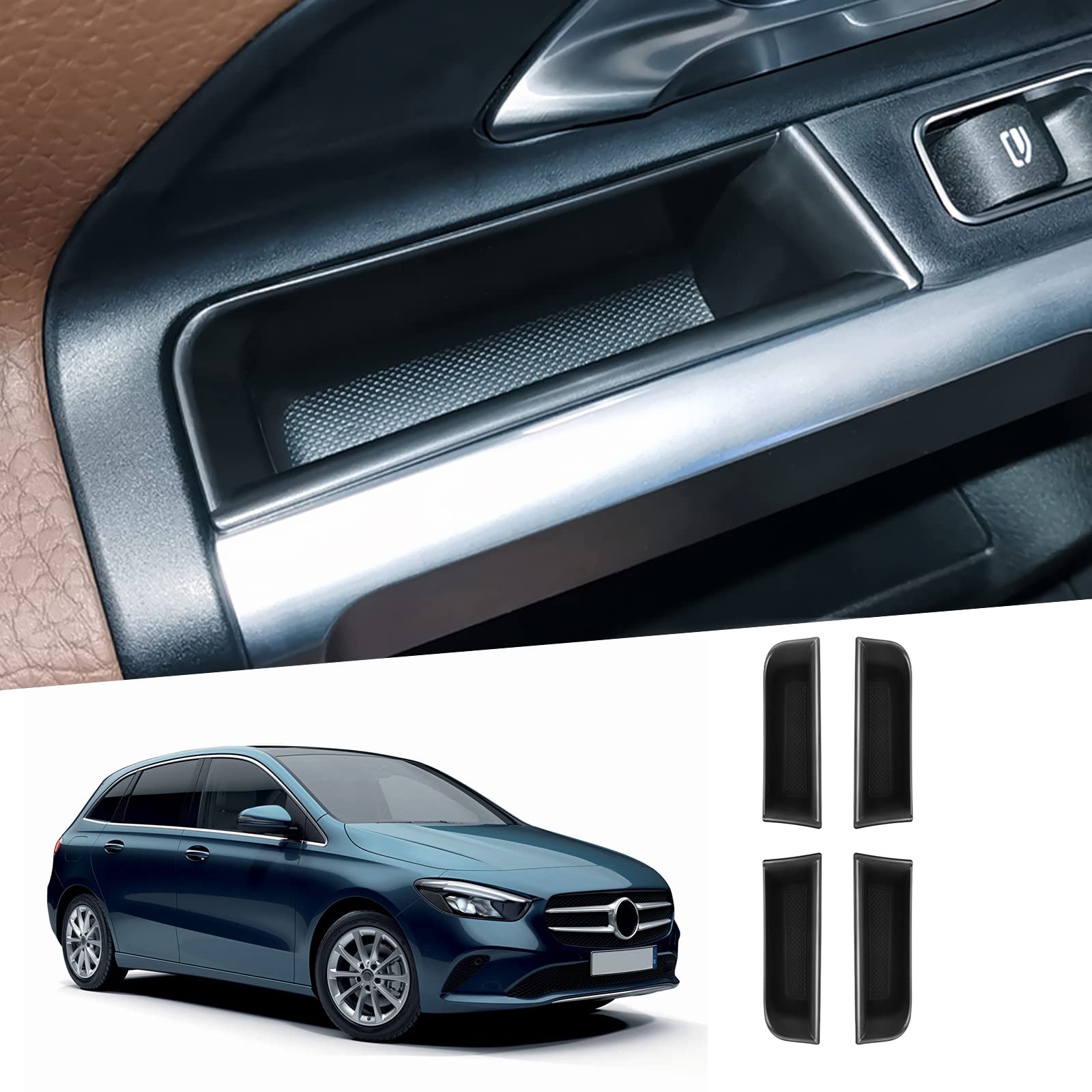 SHAOHAO Organizer Maniglia Porta per Mercedes GLB X247 / Classe B W247 2020-2025 2026 Vaschetta Portaoggetti Anteriore e Posteriore, Contenitore per Bracciolo Porta Accessori Interni (Set da 4)
