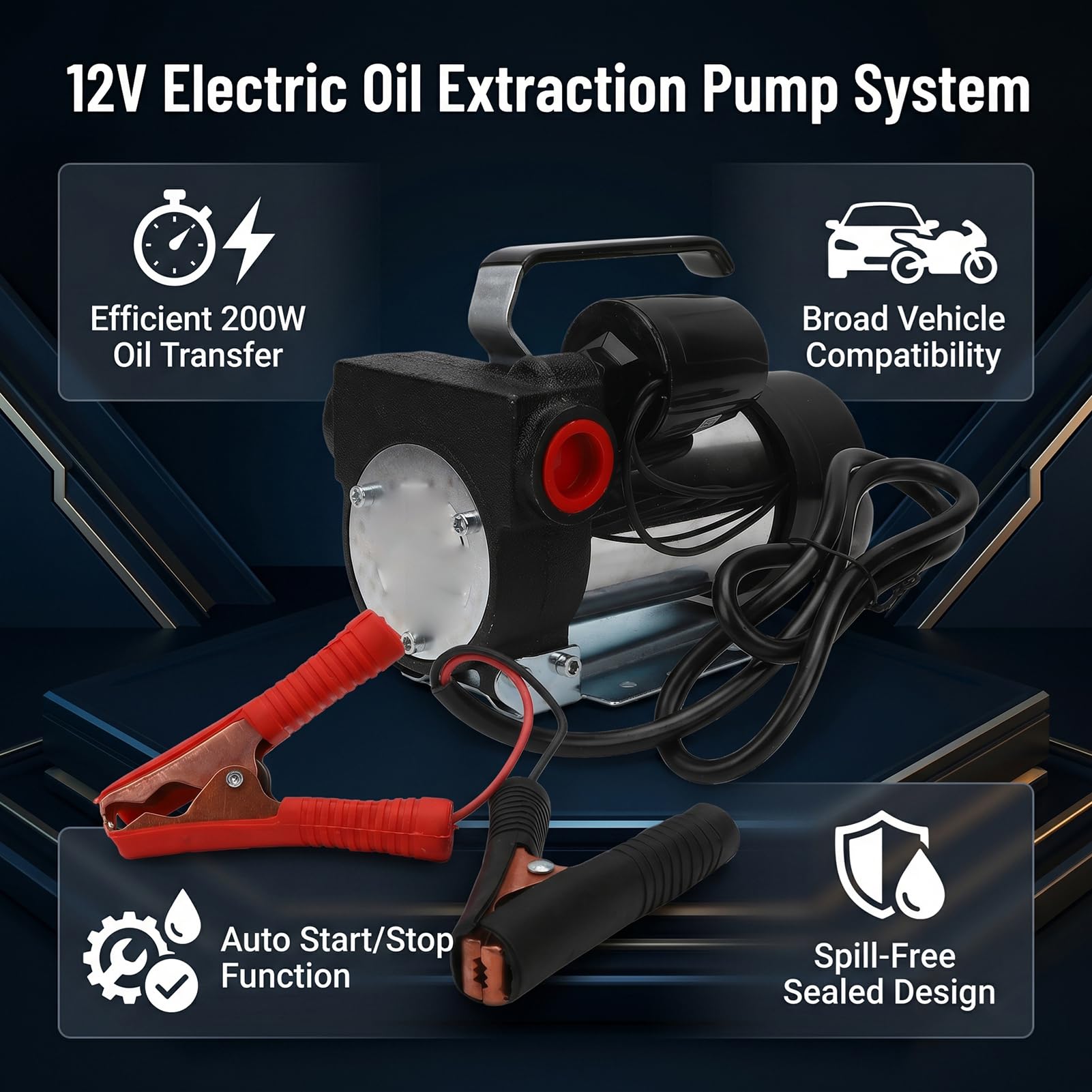 Akozon Bomba Eléctrica de Sustitución Aceite 12 V, Transferencia Extractor con Parada Arranque Automático para Automóvil, Barco, Motocicleta, Camión, ATV, Portátil Mano