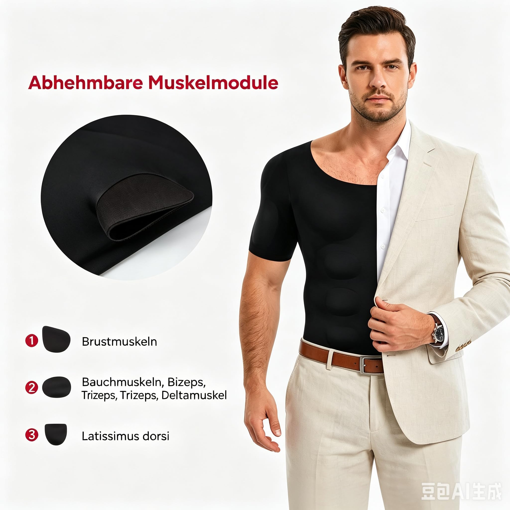 MEIION lunovia Gepolstertes Muskelhemd für Männer - Shaper Muscle Chest | Gepolstertes Muskelhemd für Männer Shaper Muscle Chest T-Shirt - Kurzarm T-Shirt für Halloween Bodybuilding