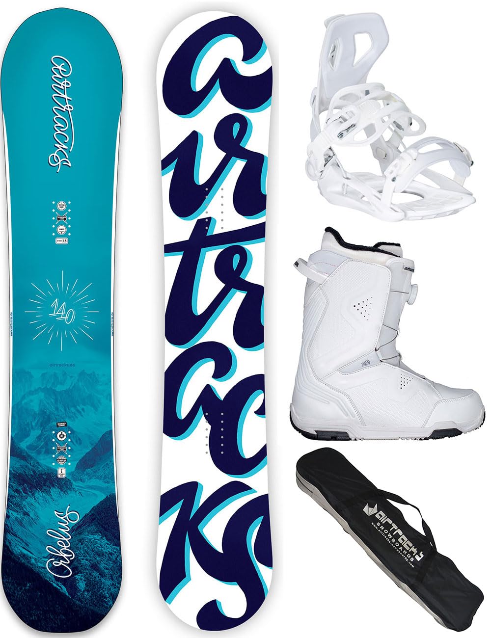 AIRTRACKS Snowboard Set Paquete Completo Tabla Orbelus Camber Mujer+Fijaciones Master+Botas+SB Bolsa Nuevo 140 145 150 155 cm