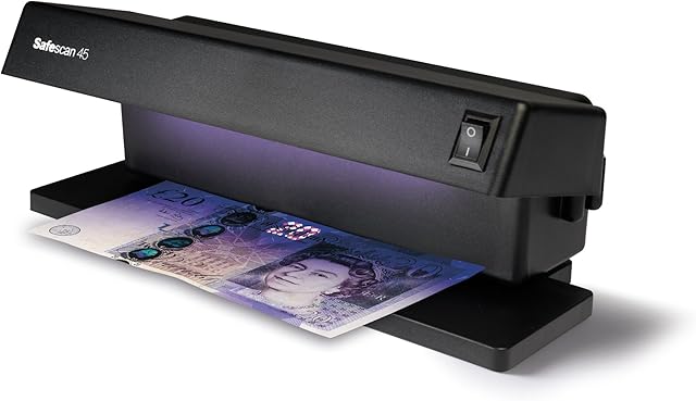 Safescan 45 - UV counterfeit detector for the verification of banknotes, credit cards and ID's - Suitable for polymer notes including the new £20, Black
