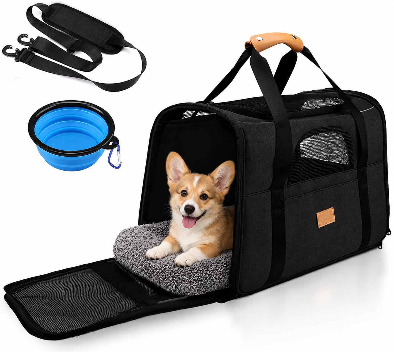 SOKANA Cat Carrier - Foldable Cat/Dog/Pet/Puppy Carrier Bag - Portable Pets Travel Carriers with Shoulder Strap and Top Opening Removable Mat, Durable Cat Basket of 15 lbs Airline Approved(Black, M)