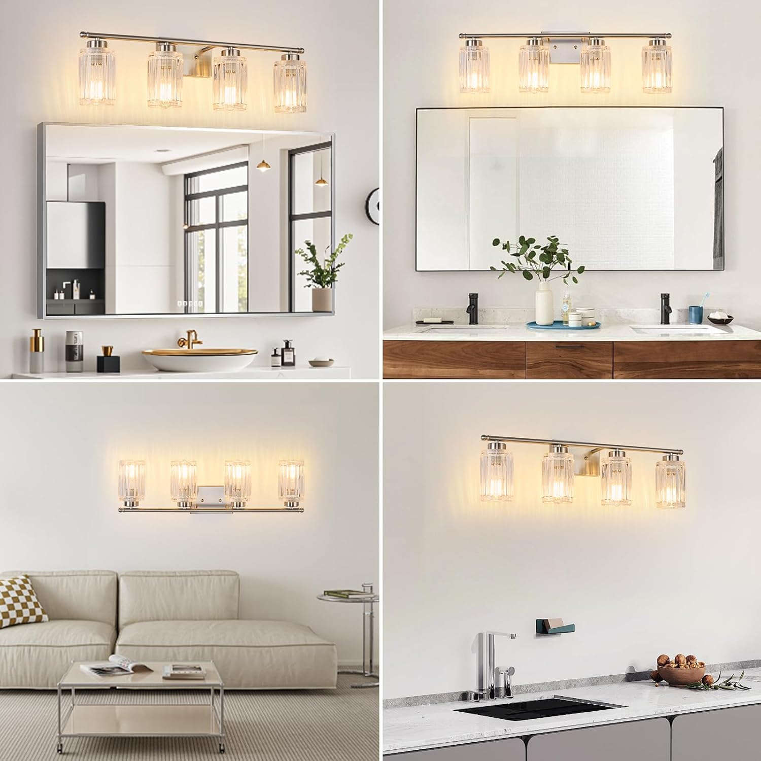 4 Light Bathroom Light Fixtures Modern Brushed Nickel 28 Inch Vanity Lights for Bathroom Lighting Fixtures Over Mirror with Thickened Glass Shade for Cabinet Mirror Bedroom Hallway
