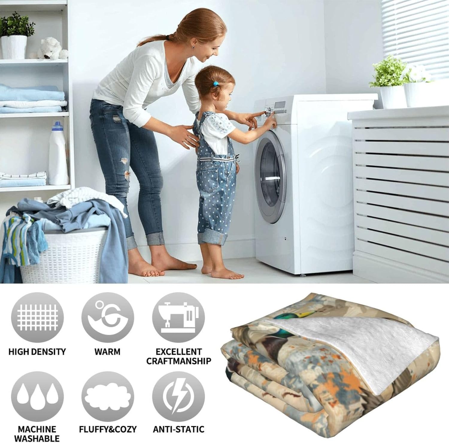 Mallard Ducks Blanket Gifts for Women Men Adults Duck Lovers, Wildlife Plush Fleece Throw Blankets, Cozy Soft Warm Bedding Decor for Sofa Living Room Travel 60"x80"