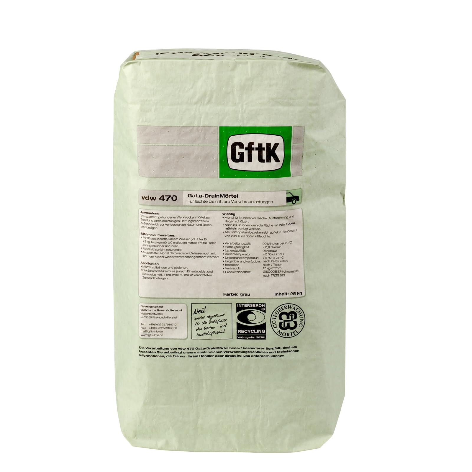 vdw 470 GaLa-DrainMörtel Hoch wasserdurchlässiger Bettungsmörtel für Natur- & Betonsteinpflaster | Hohe Festigkeit | Schnell erhärtend | Verkehrslast bis N3 | 25 kg Sack