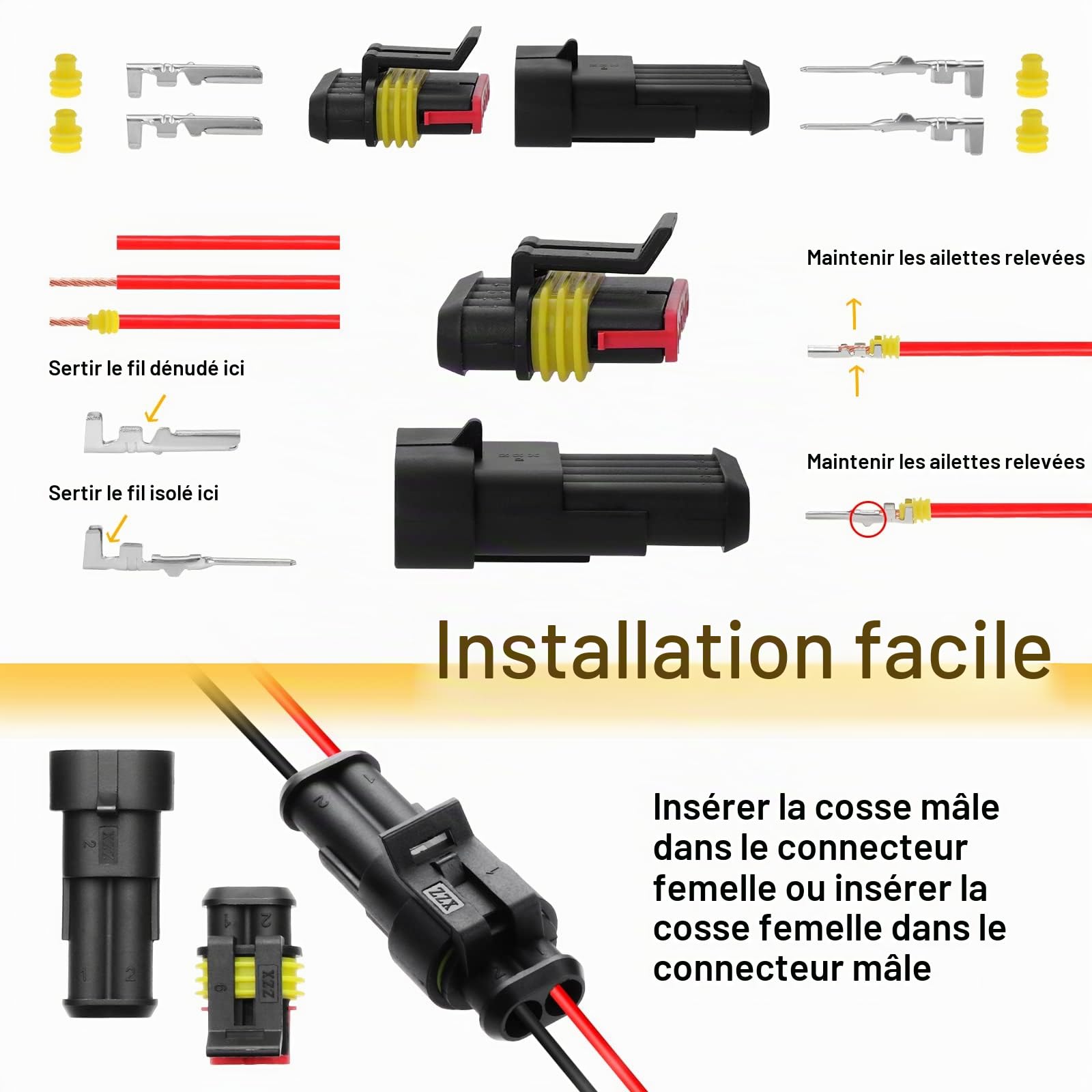 622 Pièces Imperméable à l'eau Connecteurs, Connecteurs Étanches pour Voiture à 1/2/3/4/5/6 Broches mâle/femelle avec fusibles à lame automobile pour Bateaux Camion Scooter Moto, 23-16AWG