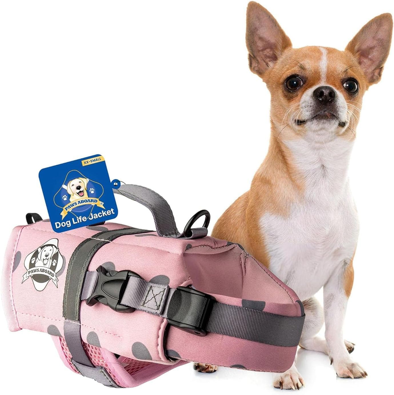Gilet de sauvetage en néoprène pour chien Rose et gris à pois