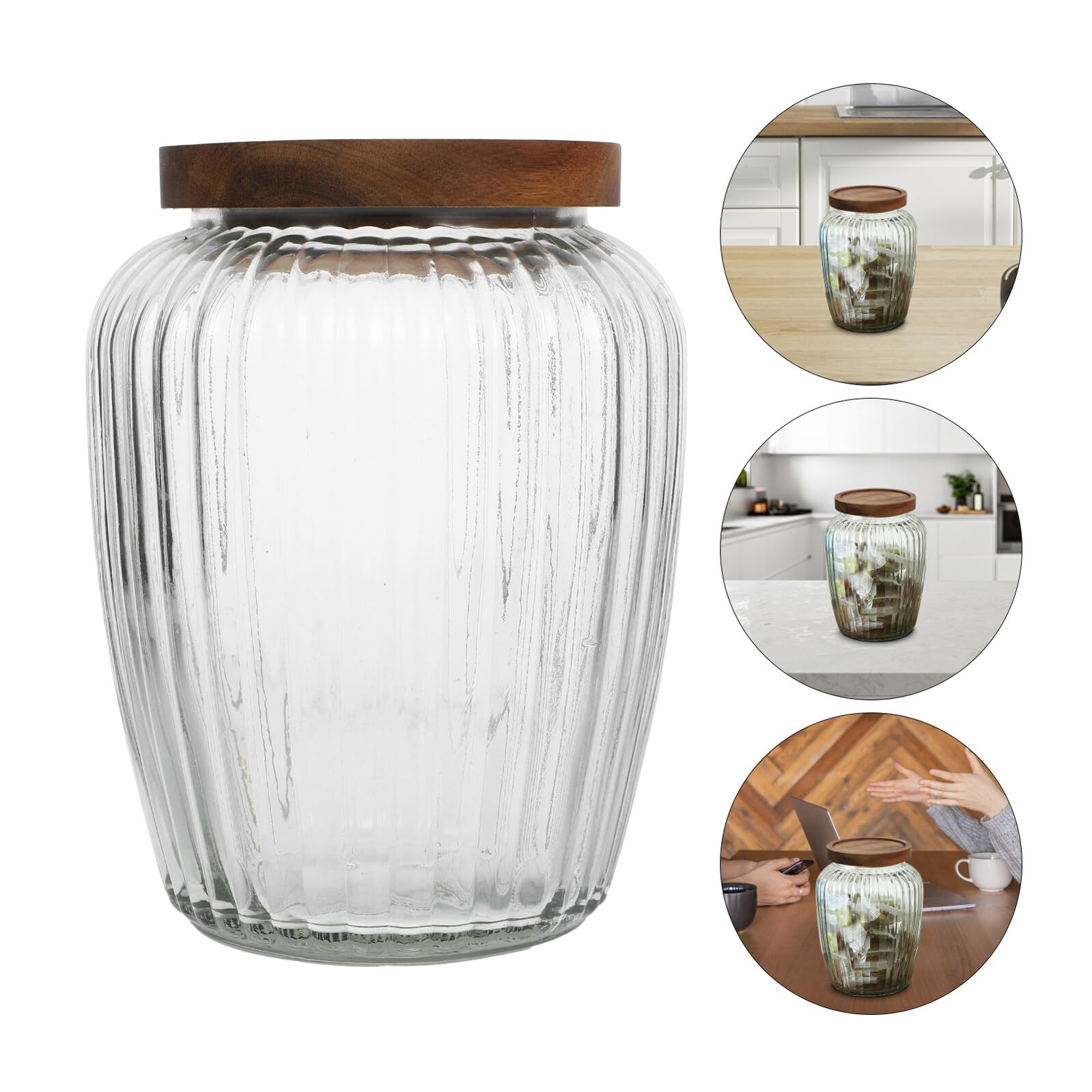 CALLARON Tarro para Almacenar Alimentos Hermético de 2200ml con Tapa de Madera y Conservar Frescura Sellada Adecuado para Organizar la Cocina